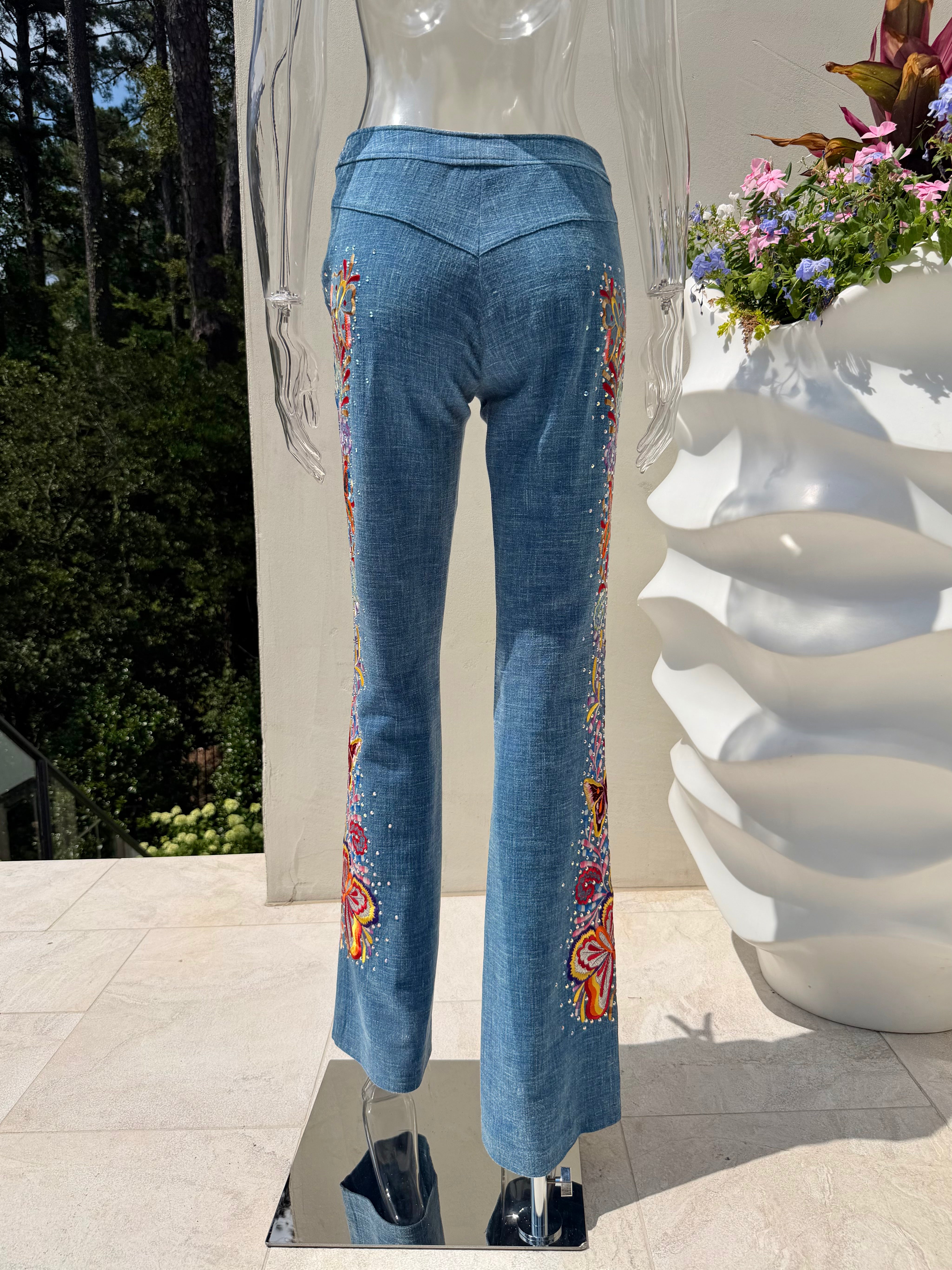 S/S 2003 Blue Linen Butterfly Embroidered Trousers