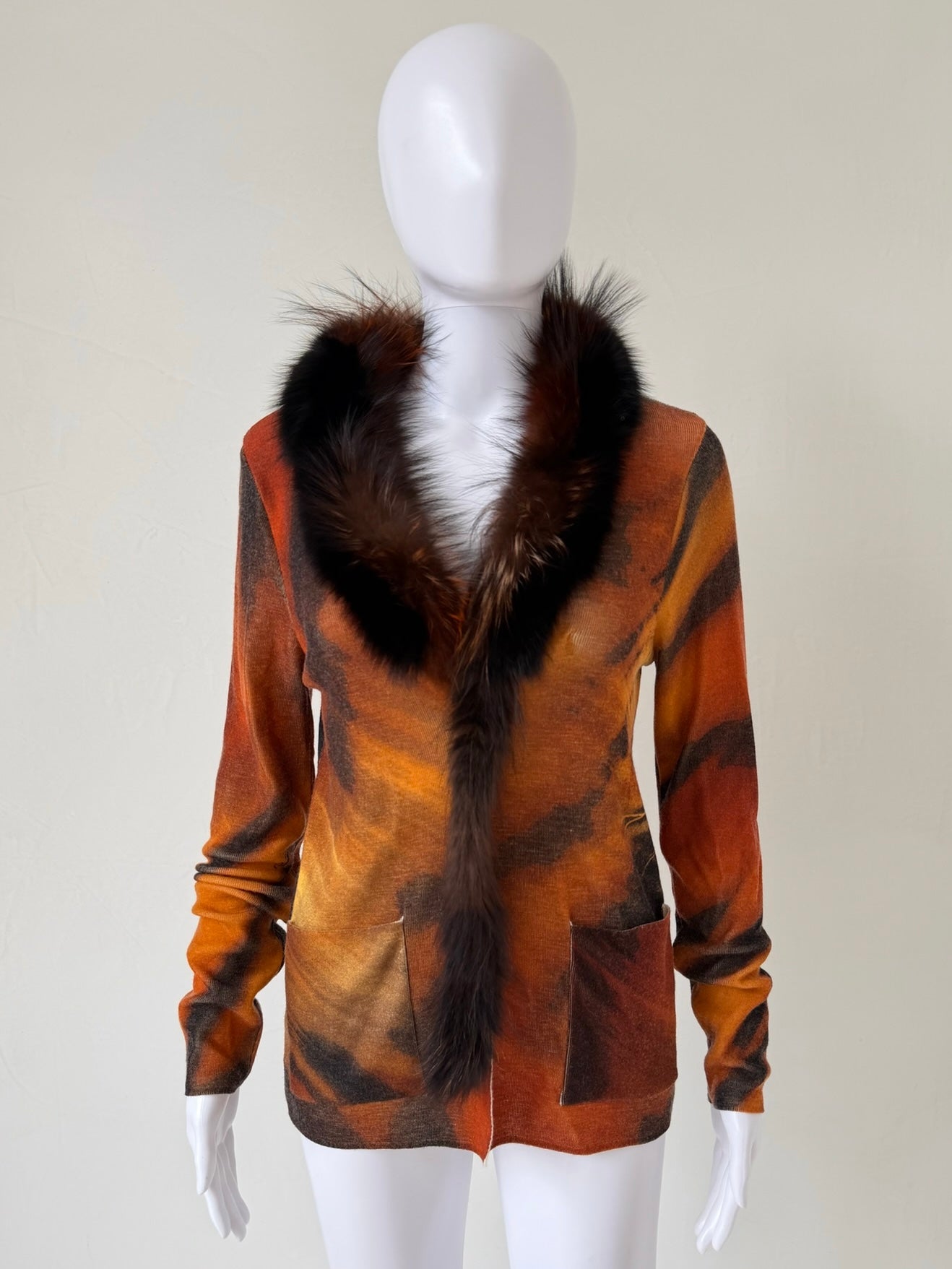 S/S 2000 Tiger Print Cardigan with Fur Trim