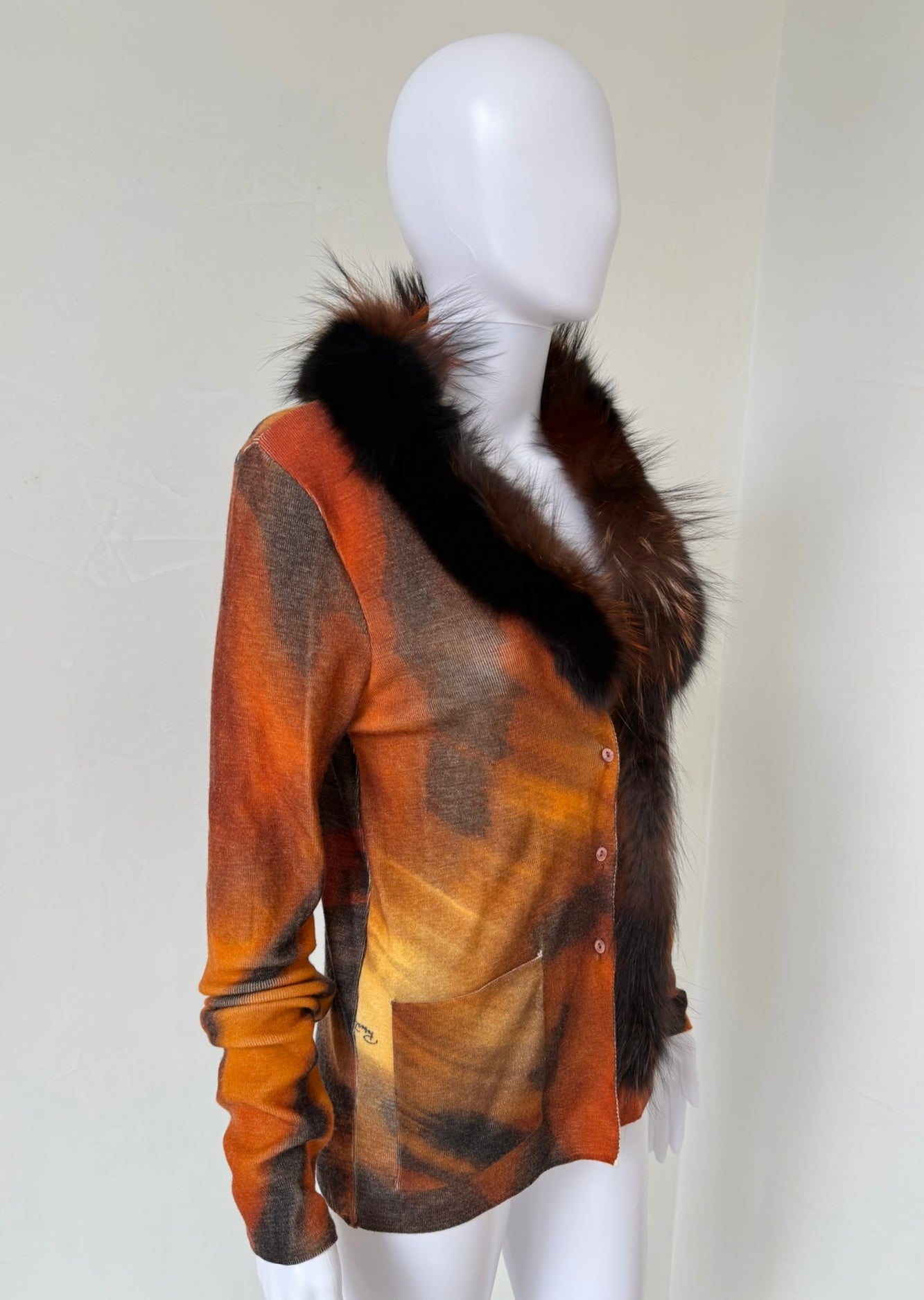 S/S 2000 Tiger Print Cardigan with Fur Trim