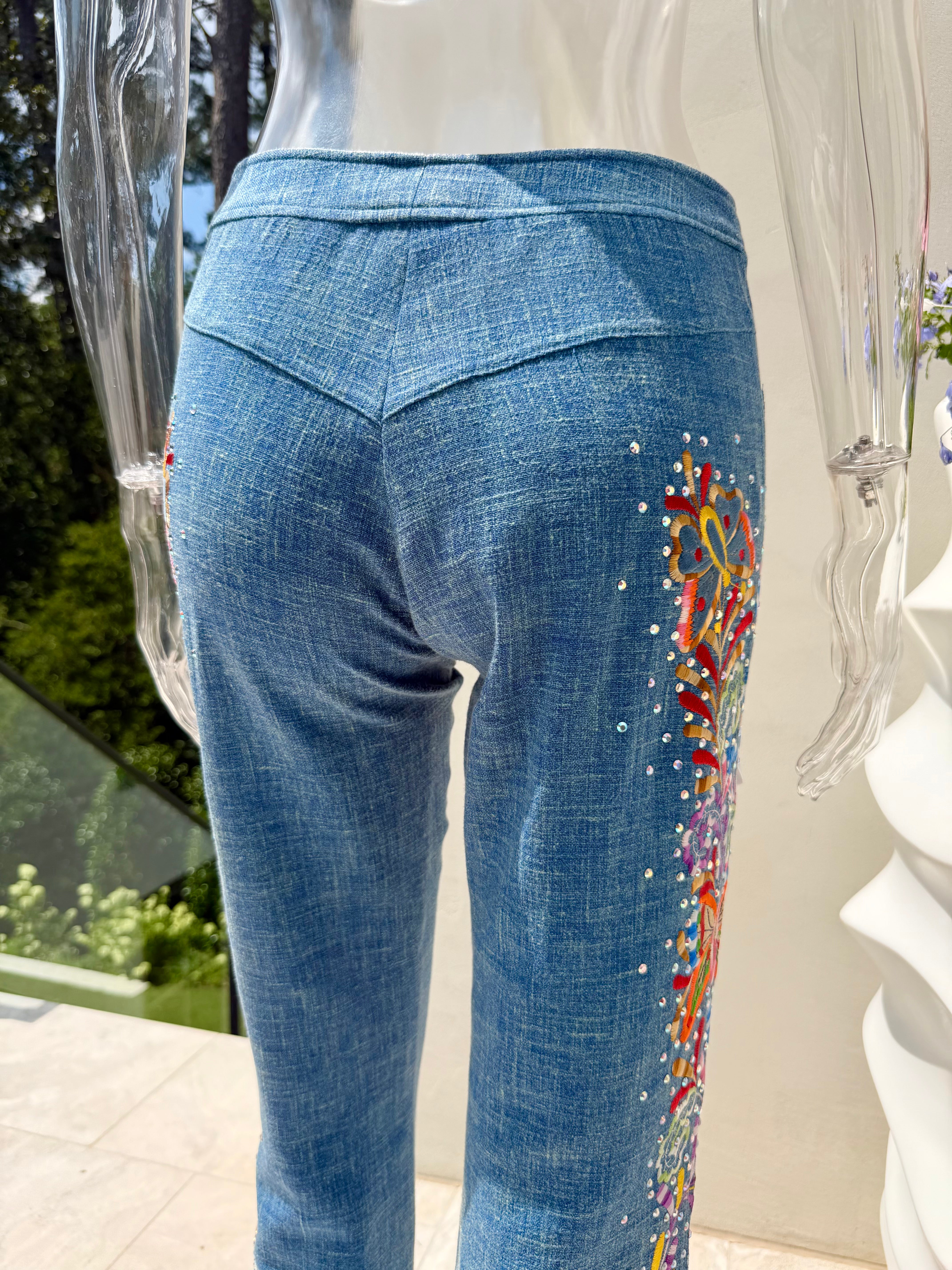 S/S 2003 Blue Linen Butterfly Embroidered Trousers