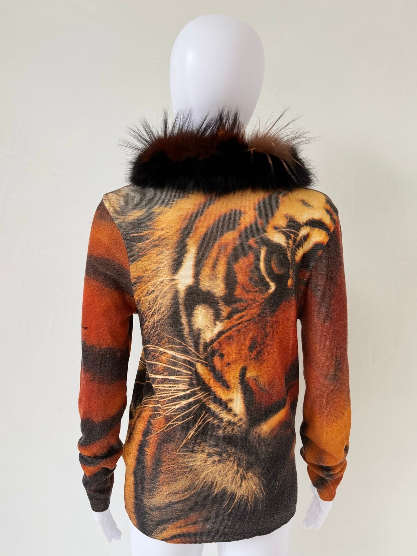 S/S 2000 Tiger Print Cardigan with Fur Trim