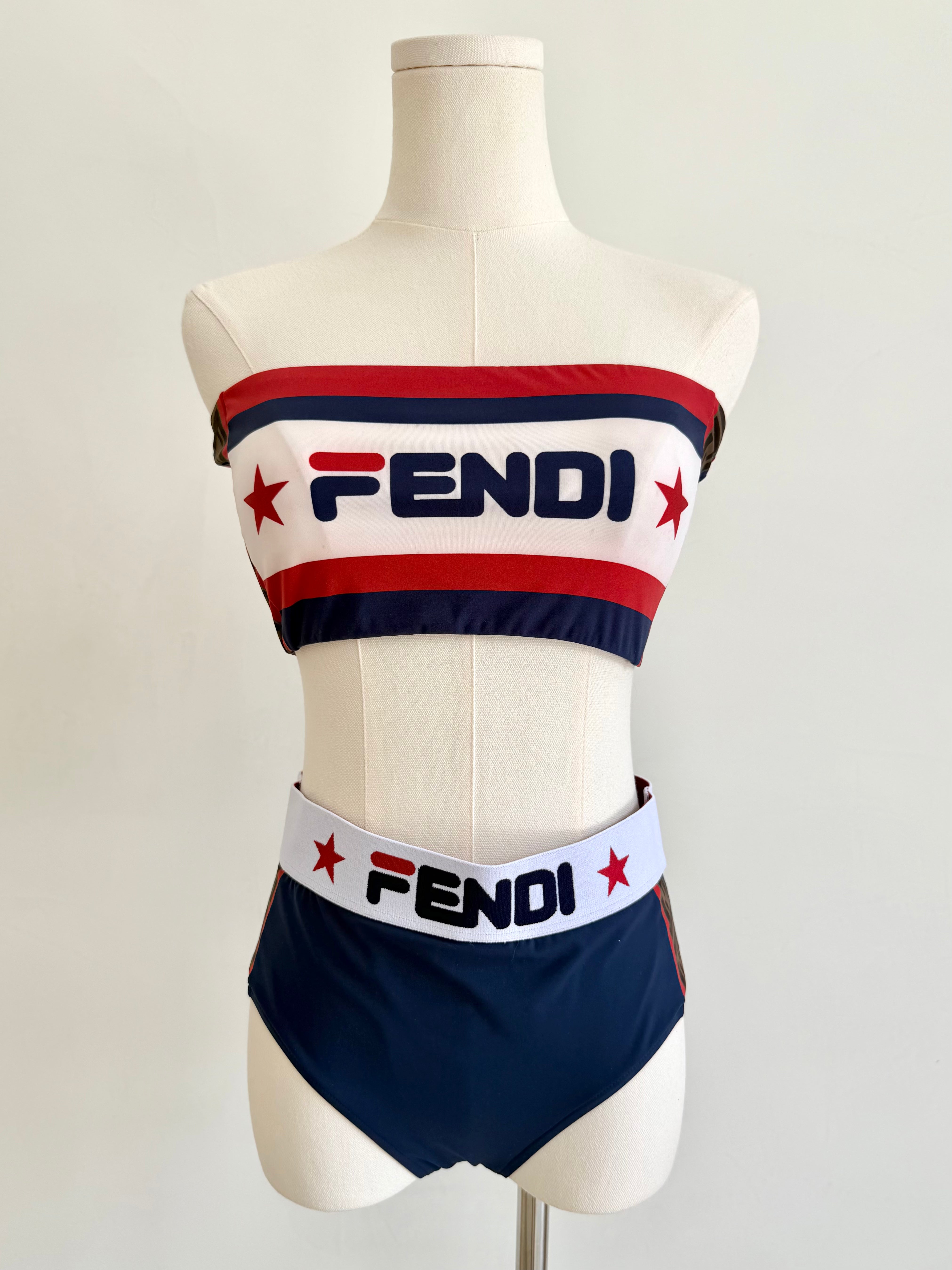 Red, White & Navy Logo Bandeau Bikini