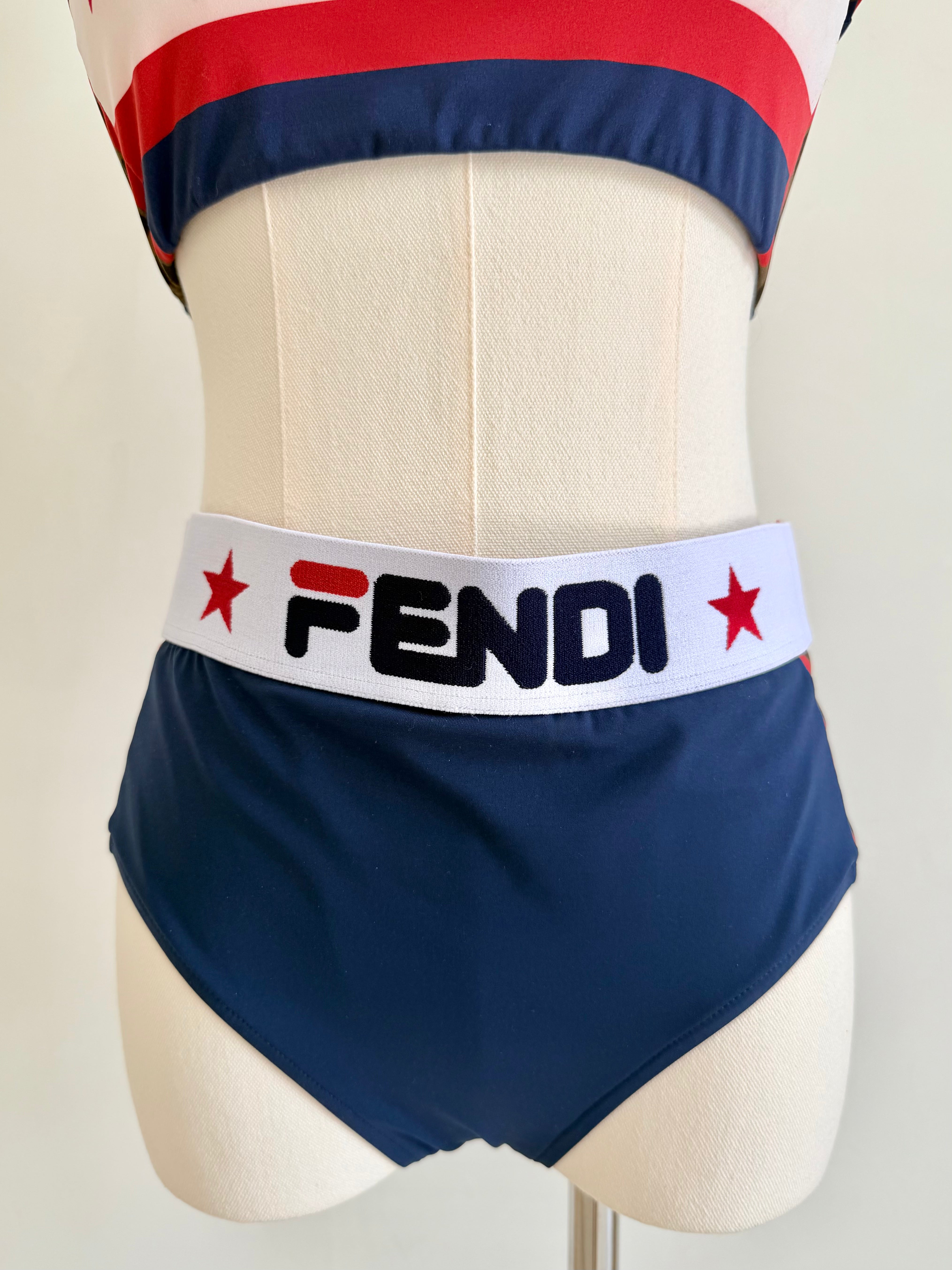 Red, White & Navy Logo Bandeau Bikini