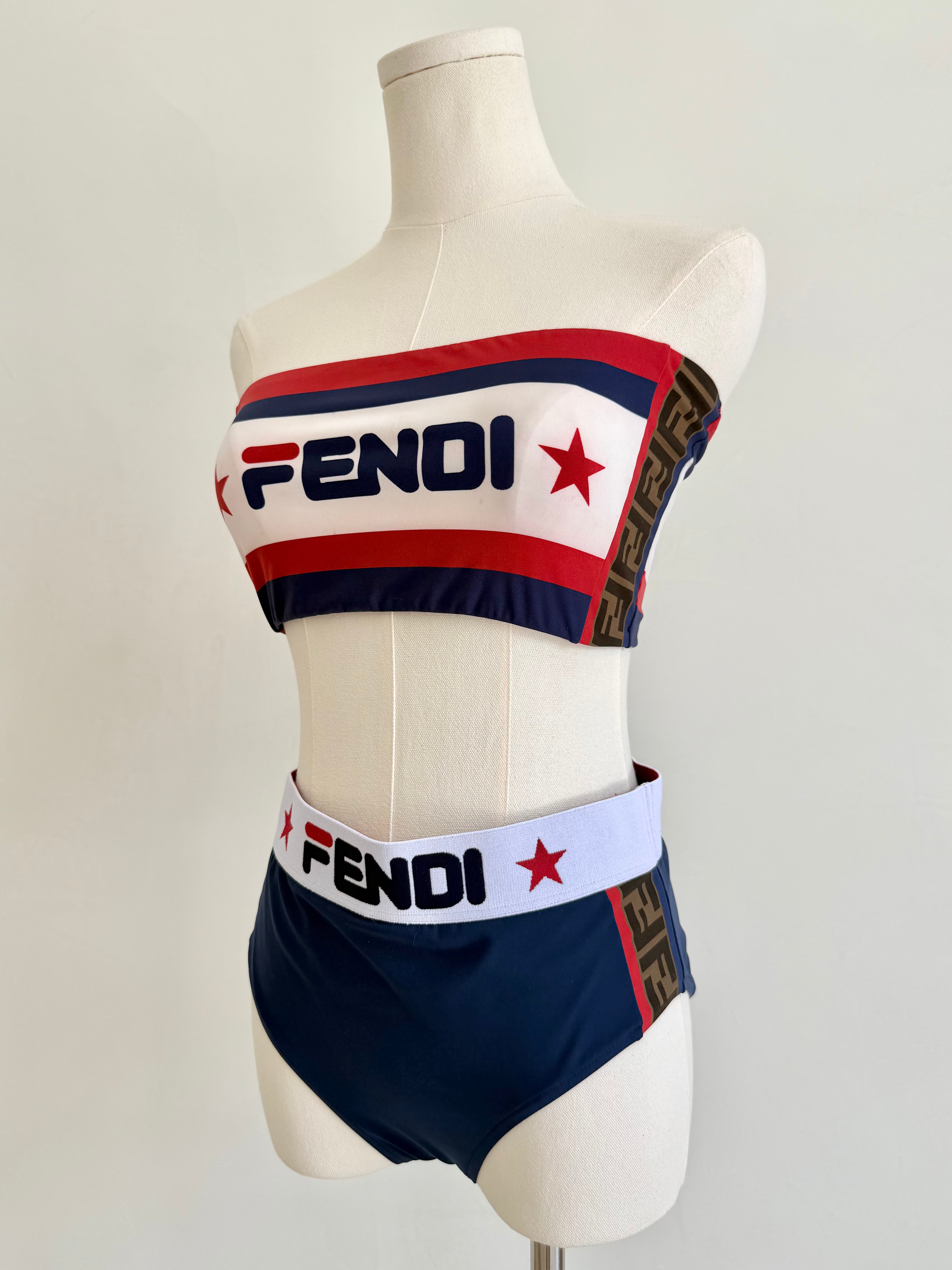 Red, White & Navy Logo Bandeau Bikini