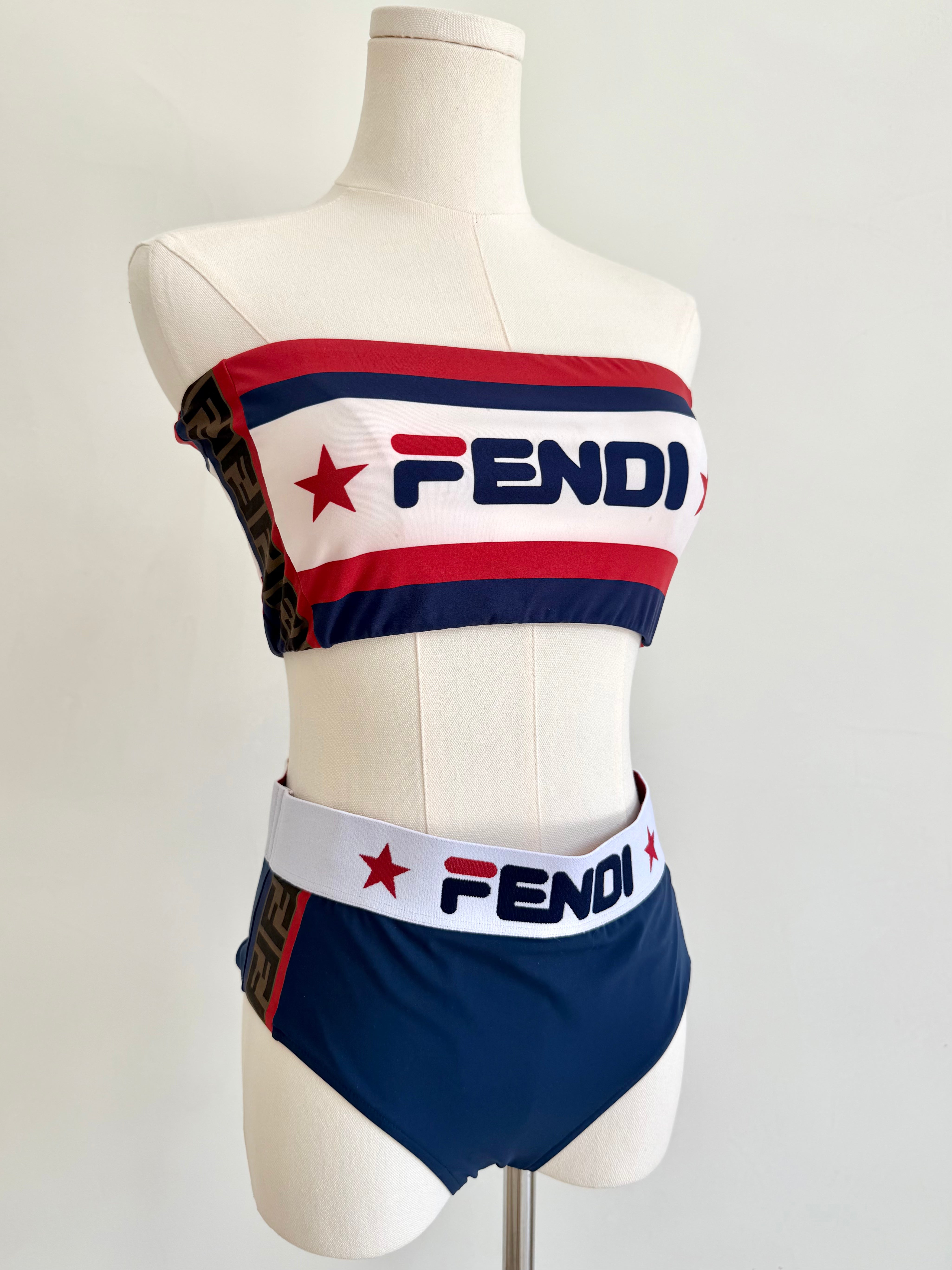 Red, White & Navy Logo Bandeau Bikini