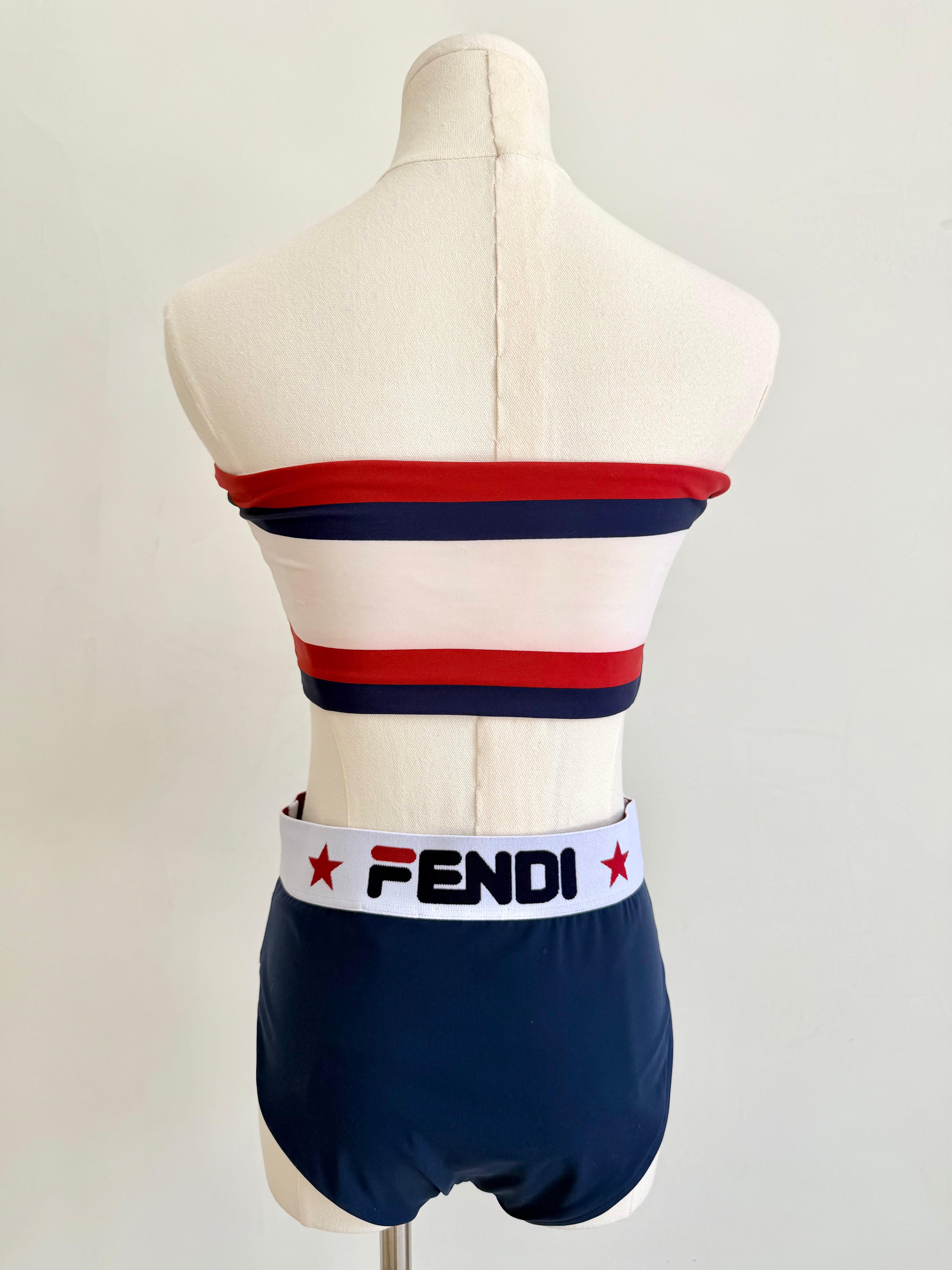 Red, White & Navy Logo Bandeau Bikini