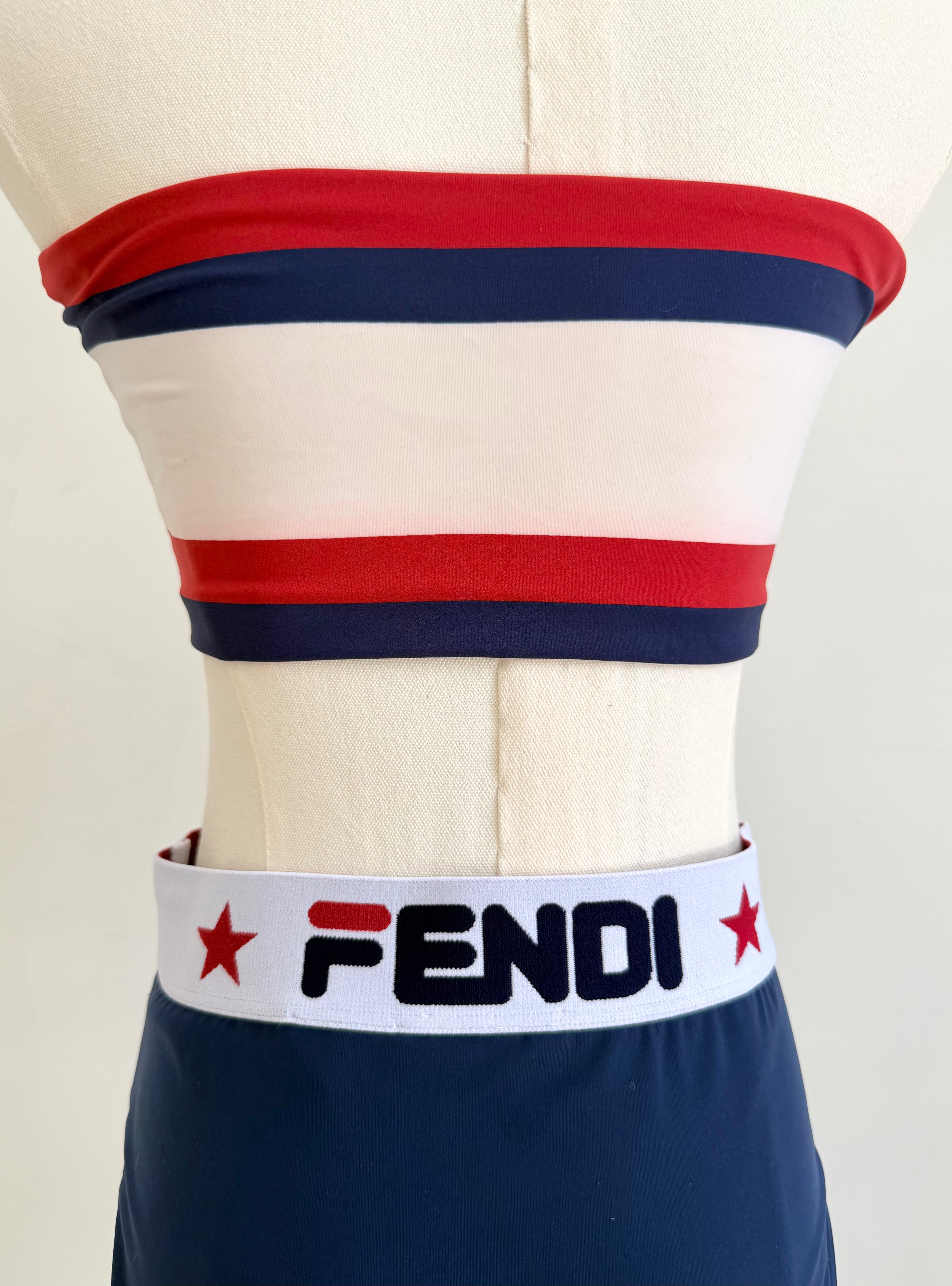 Red, White & Navy Logo Bandeau Bikini