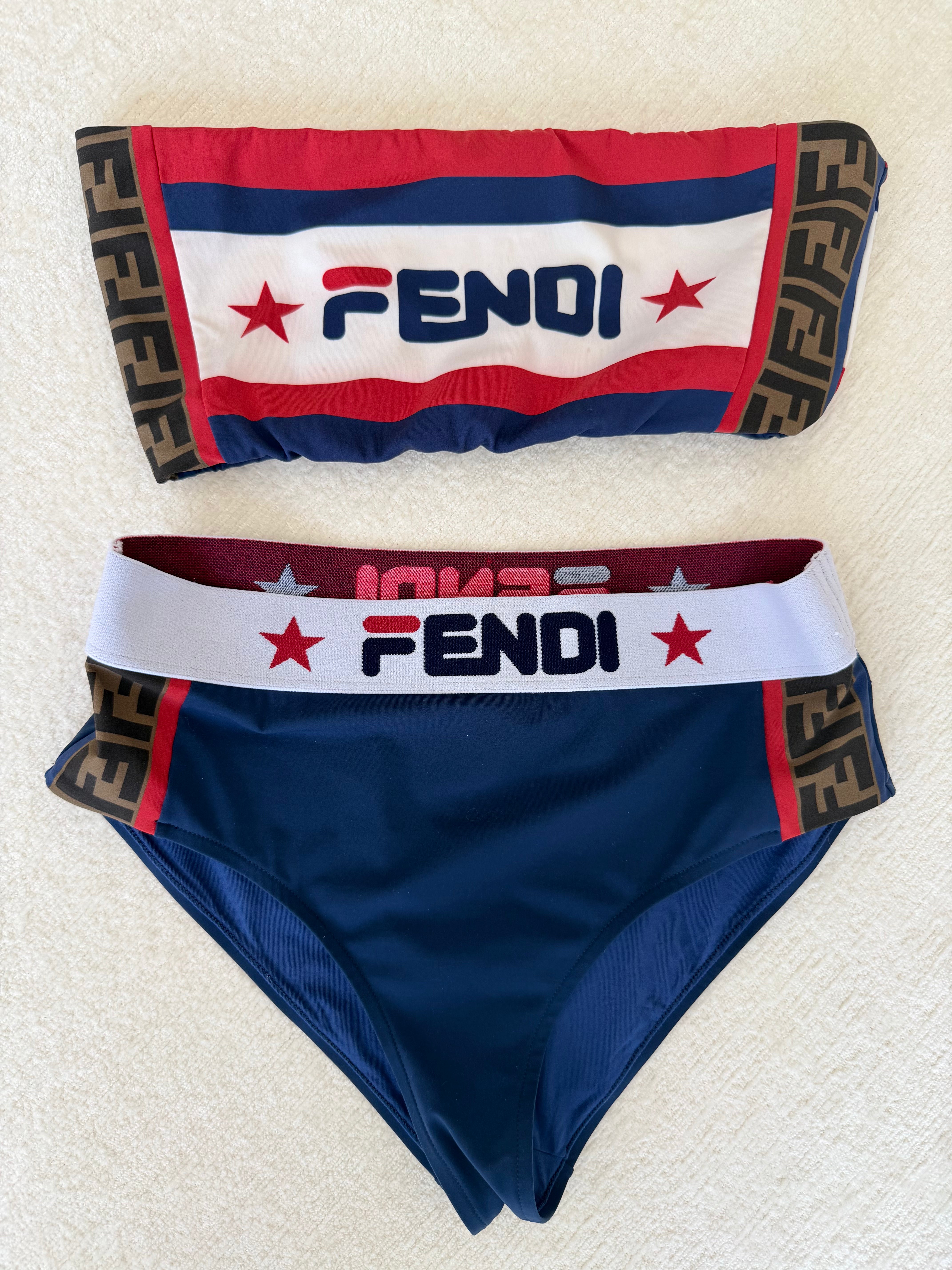Red, White & Navy Logo Bandeau Bikini