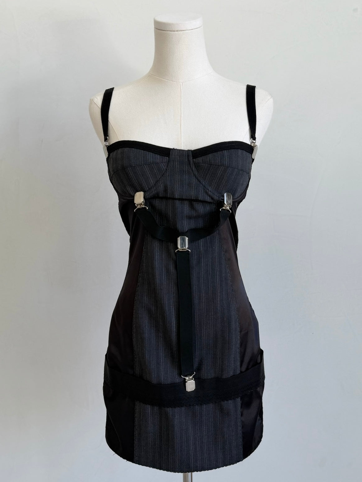 F/W 2003 Dark Grey Pinstripe Corset Dress with Suspenders