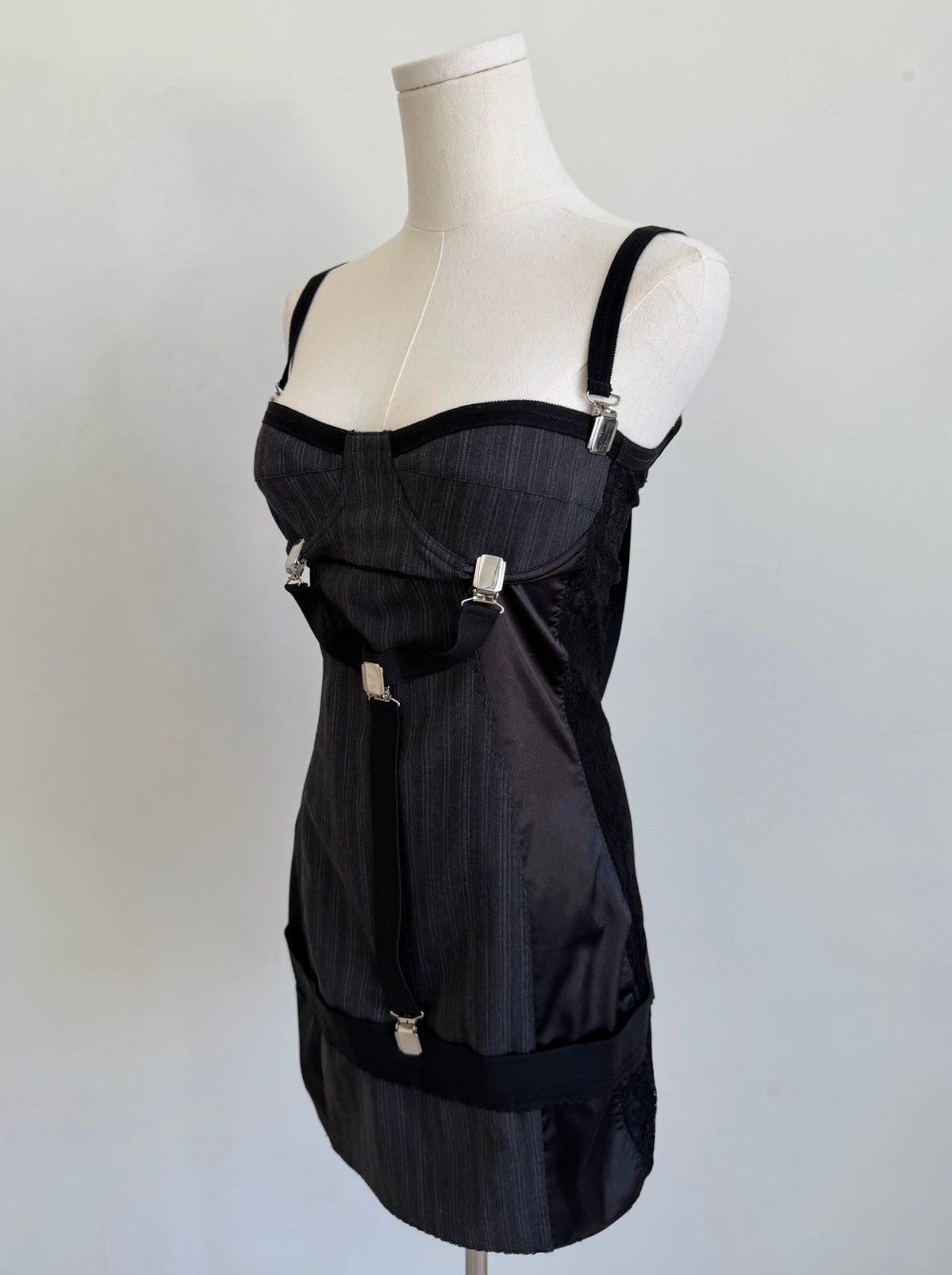 F/W 2003 Dark Grey Pinstripe Corset Dress with Suspenders