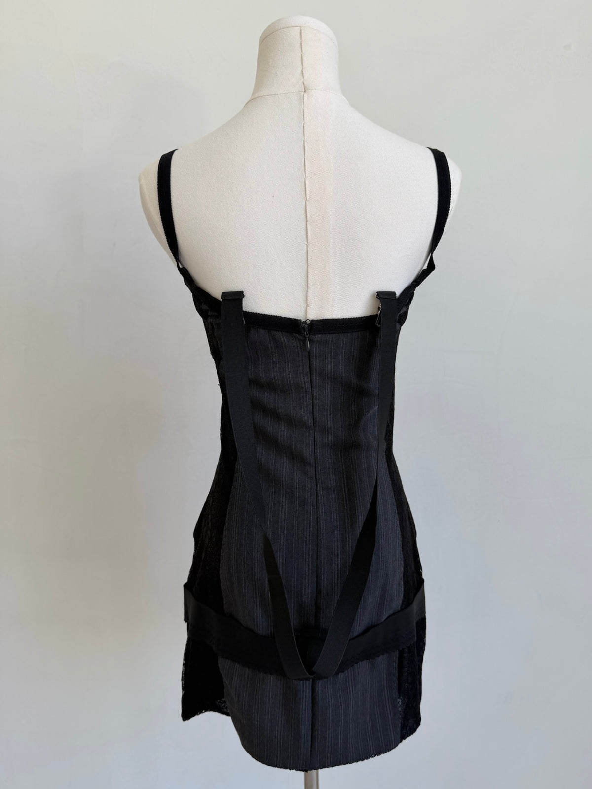 F/W 2003 Dark Grey Pinstripe Corset Dress with Suspenders