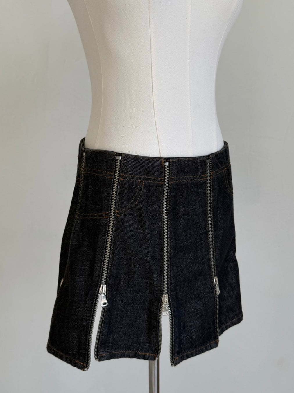 S/S 2004 Dark Blue Denim Multi Zipper Skirt