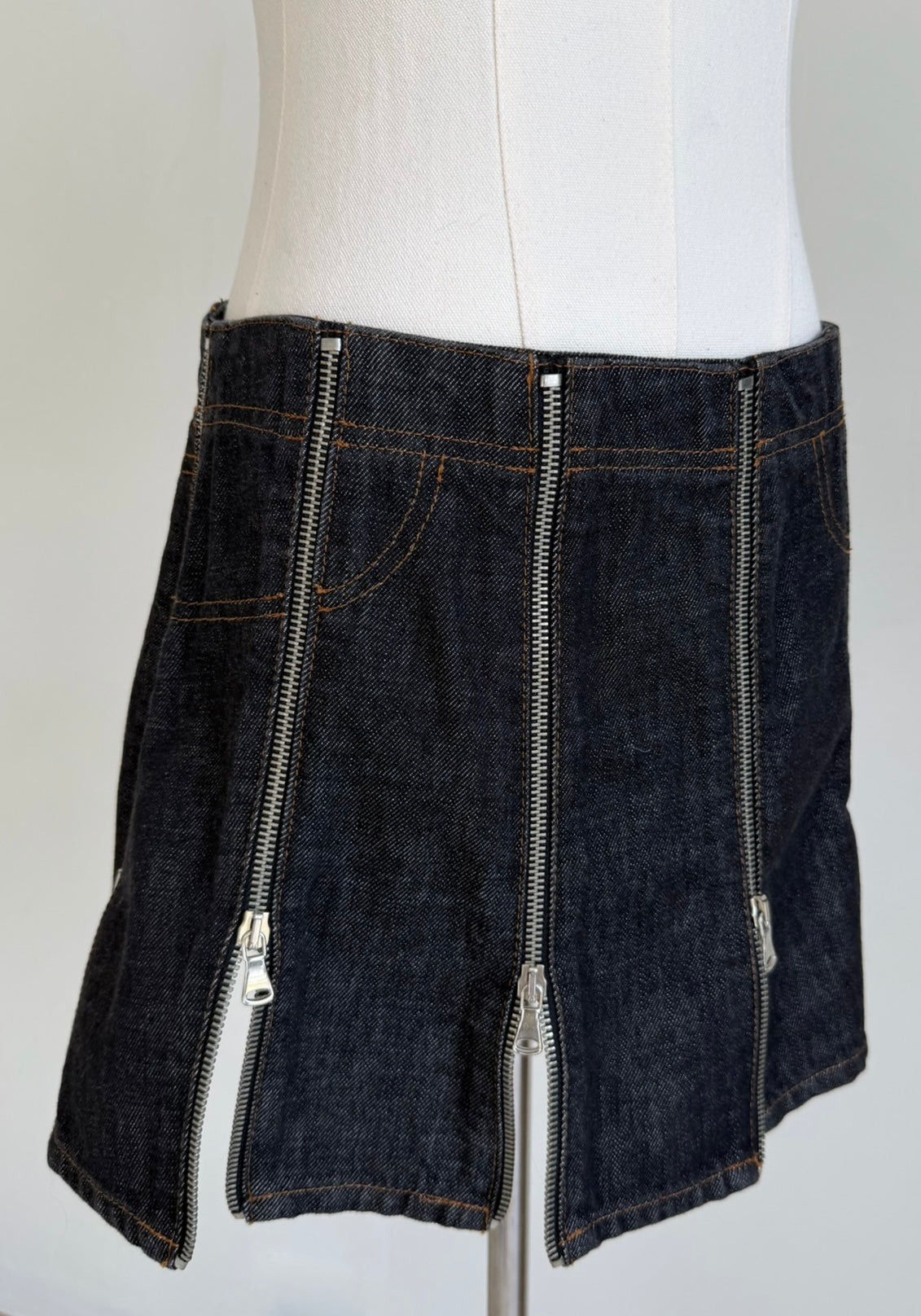 S/S 2004 Dark Blue Denim Multi Zipper Skirt