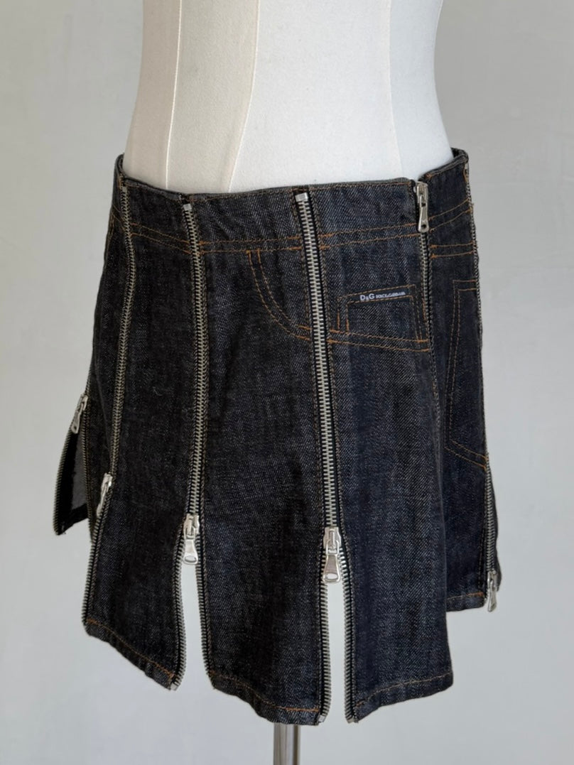 S/S 2004 Dark Blue Denim Multi Zipper Skirt