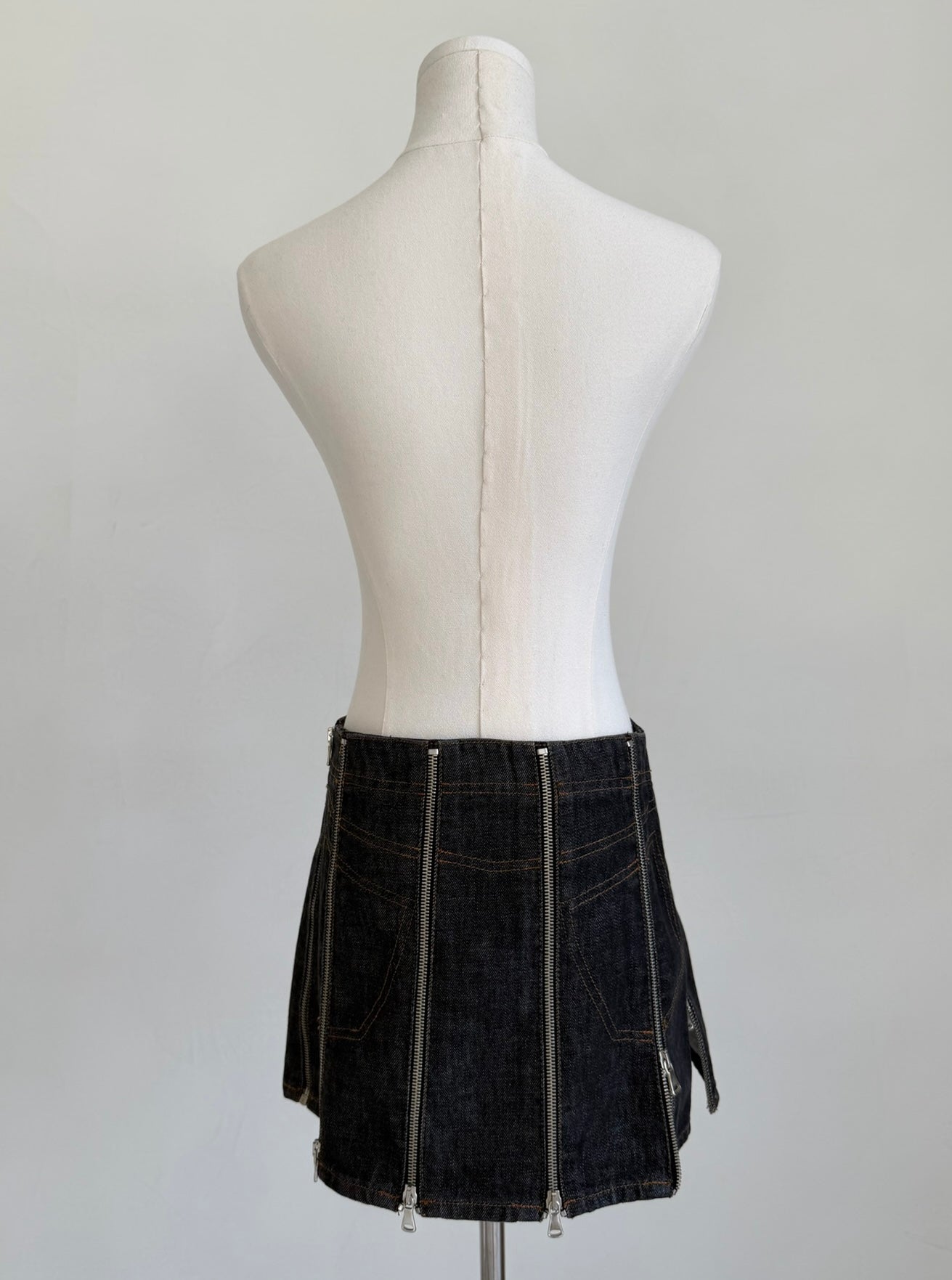 S/S 2004 Dark Blue Denim Multi Zipper Skirt