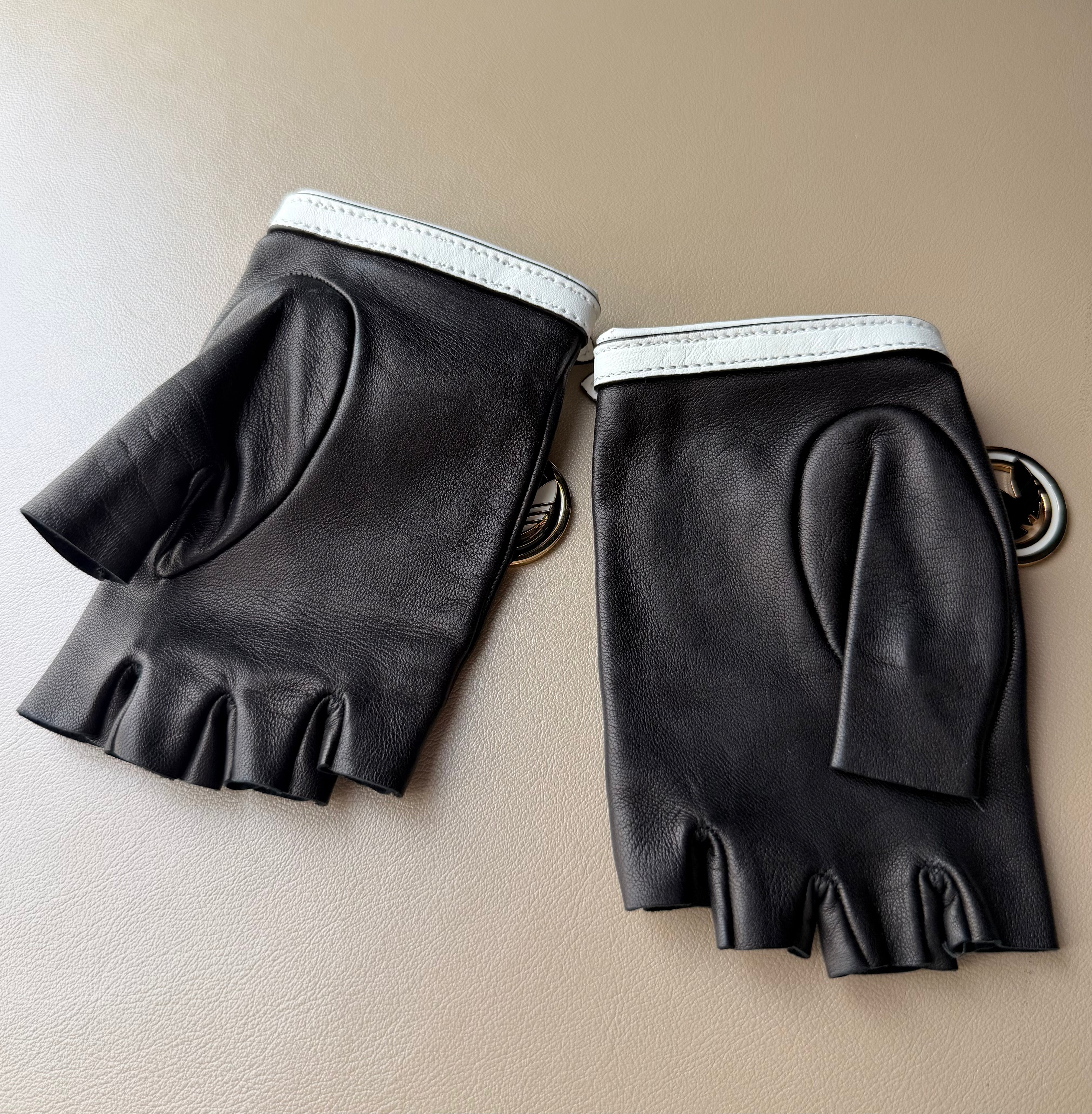 Gucci x Adidas Black Lambskin Fingerless Gloves with Charms