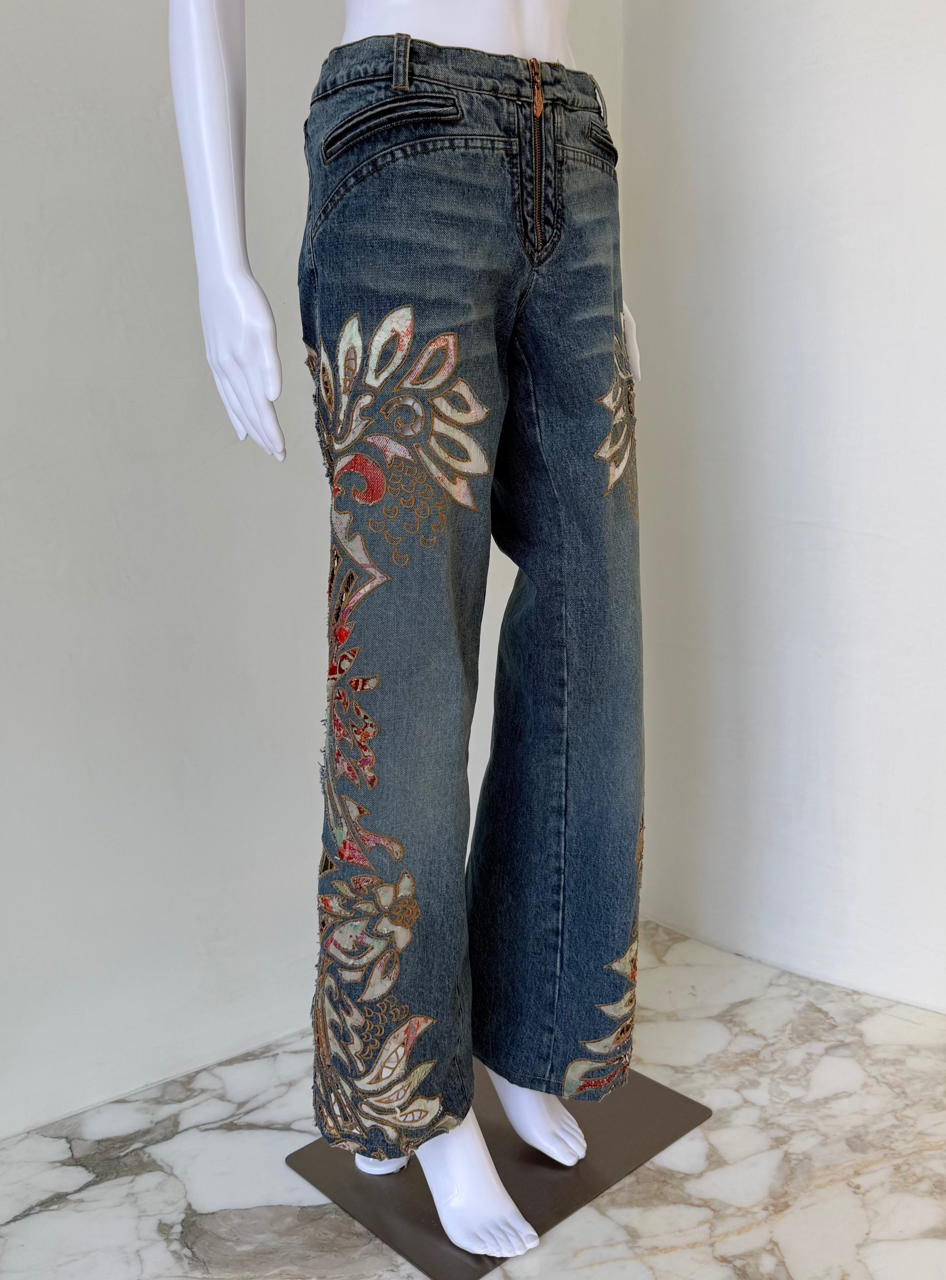 S/S 2002 Blue Denim “Baroque Cutout Floral” Embroidered Jeans