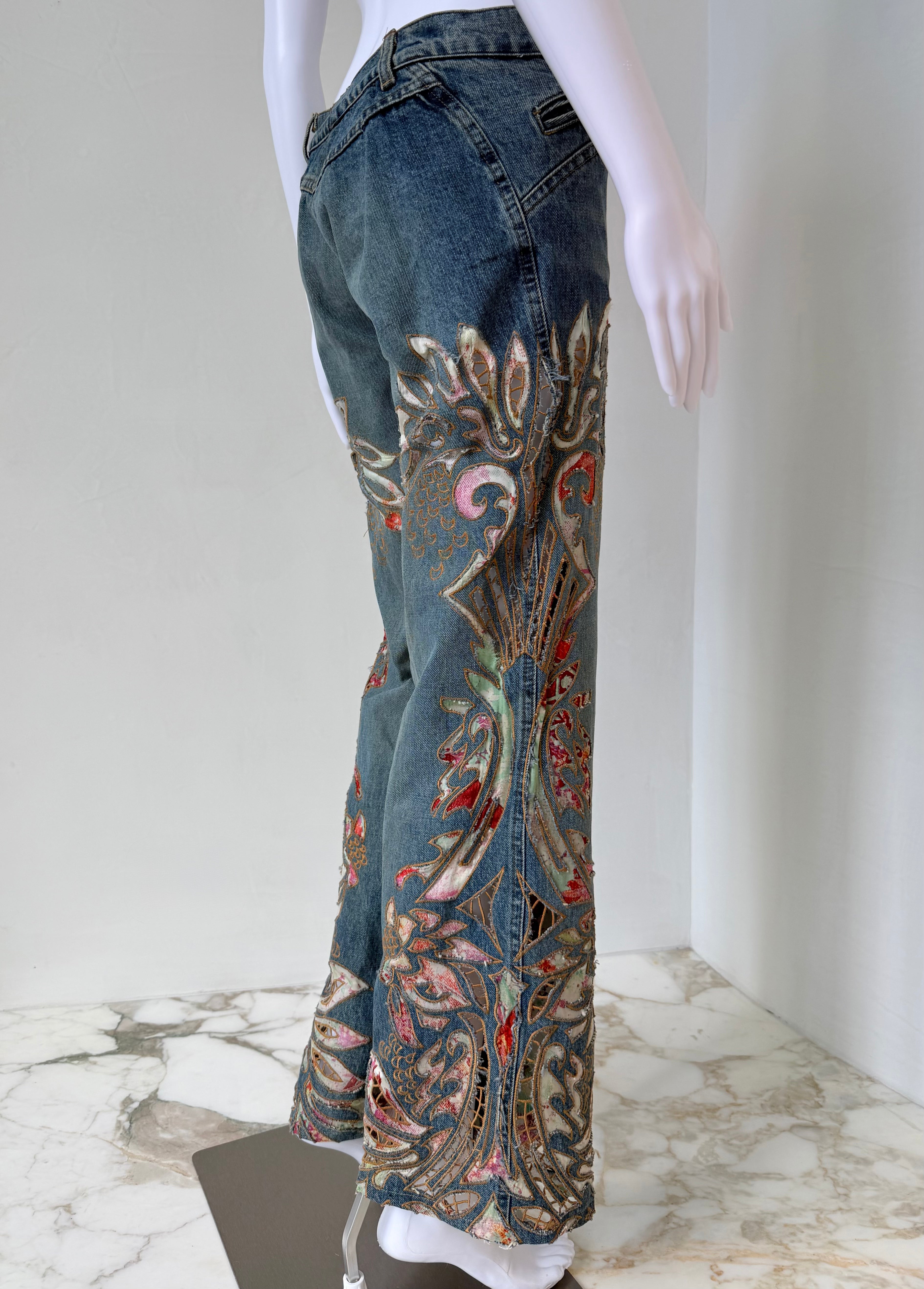 S/S 2002 Blue Denim “Baroque Cutout Floral” Embroidered Jeans