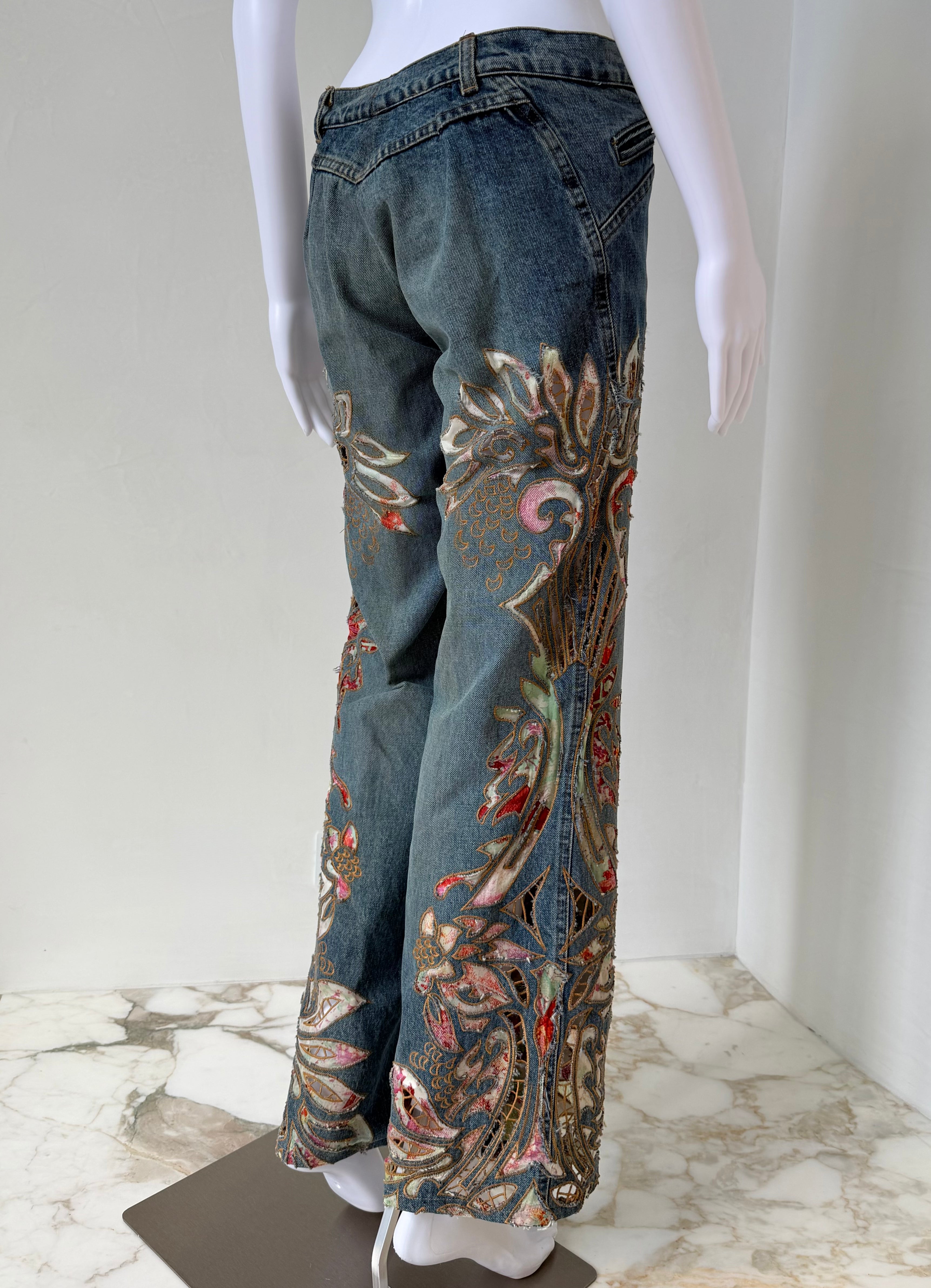 S/S 2002 Blue Denim “Baroque Cutout Floral” Embroidered Jeans