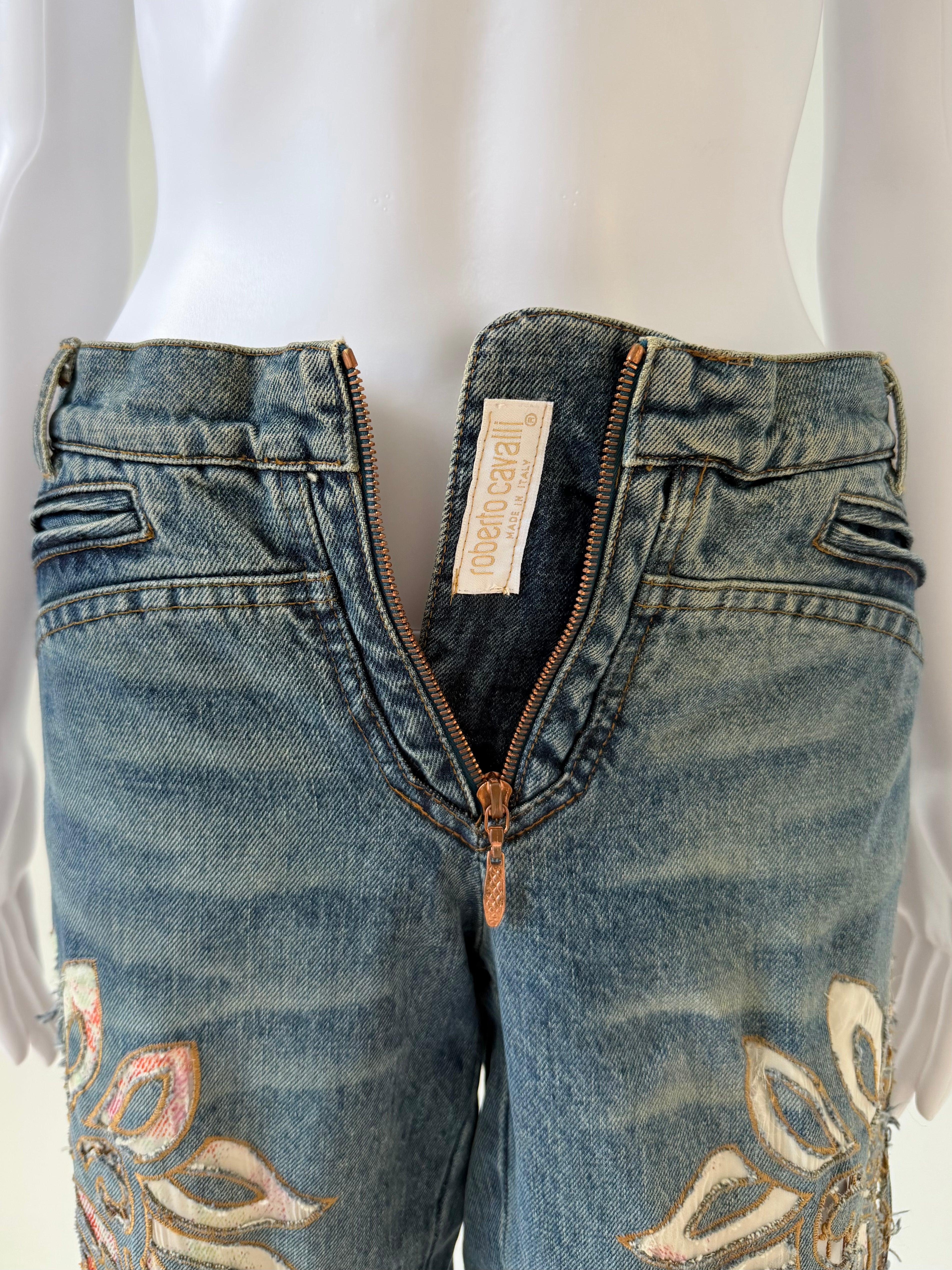 S/S 2002 Blue Denim “Baroque Cutout Floral” Embroidered Jeans