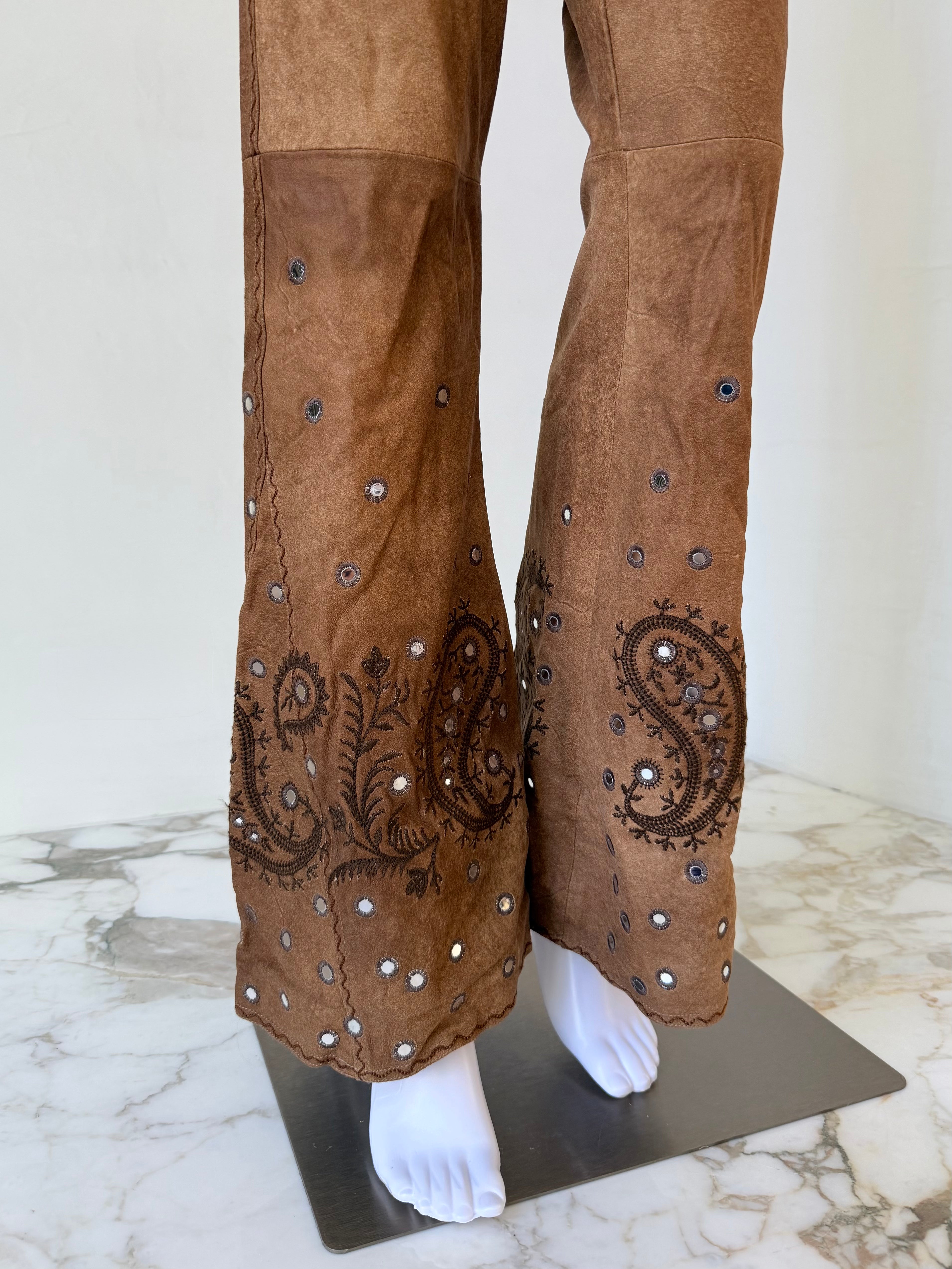 F/W 2002 Brown “Mirrored Medallion” Embellished Pants