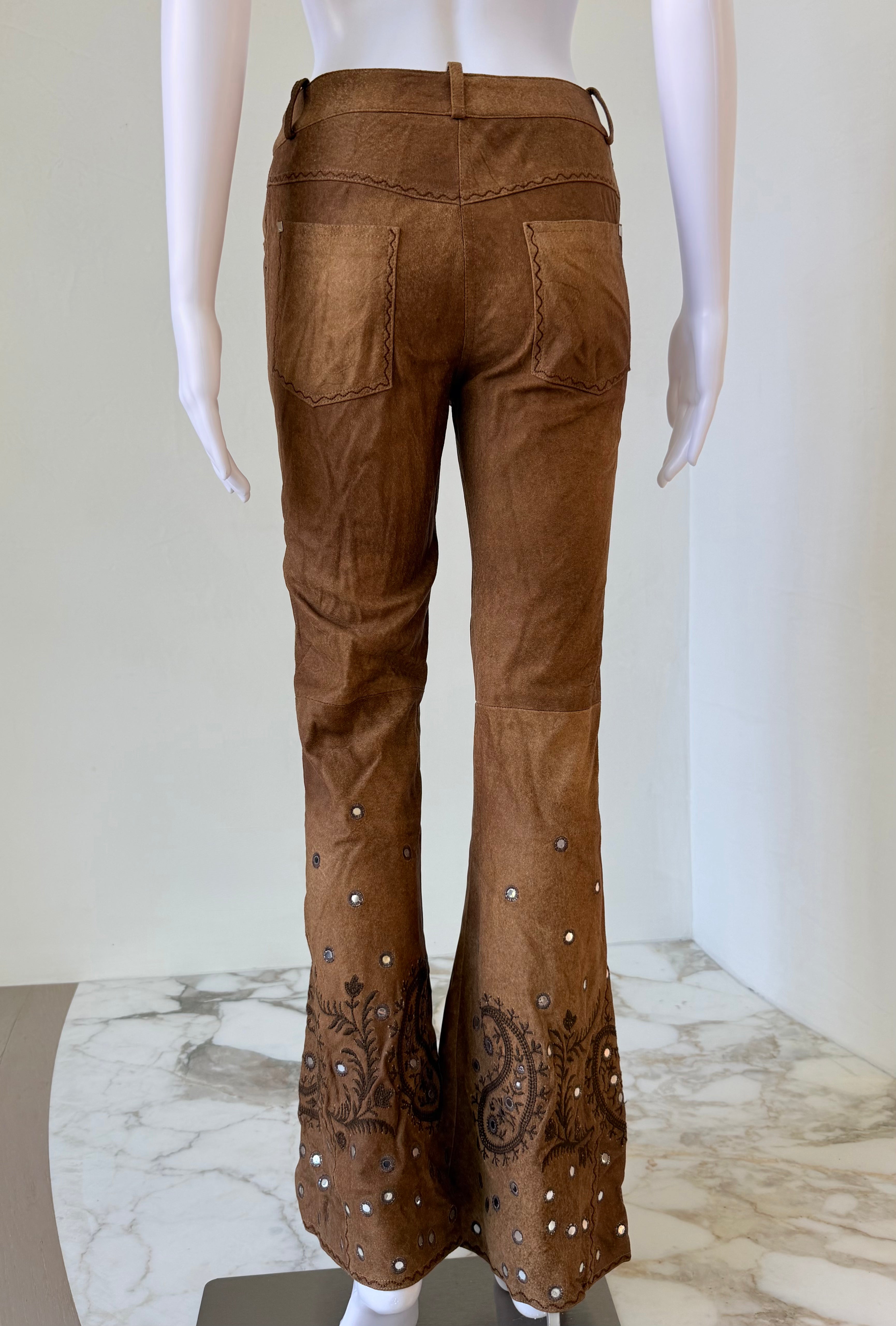 F/W 2002 Brown “Mirrored Medallion” Embellished Pants