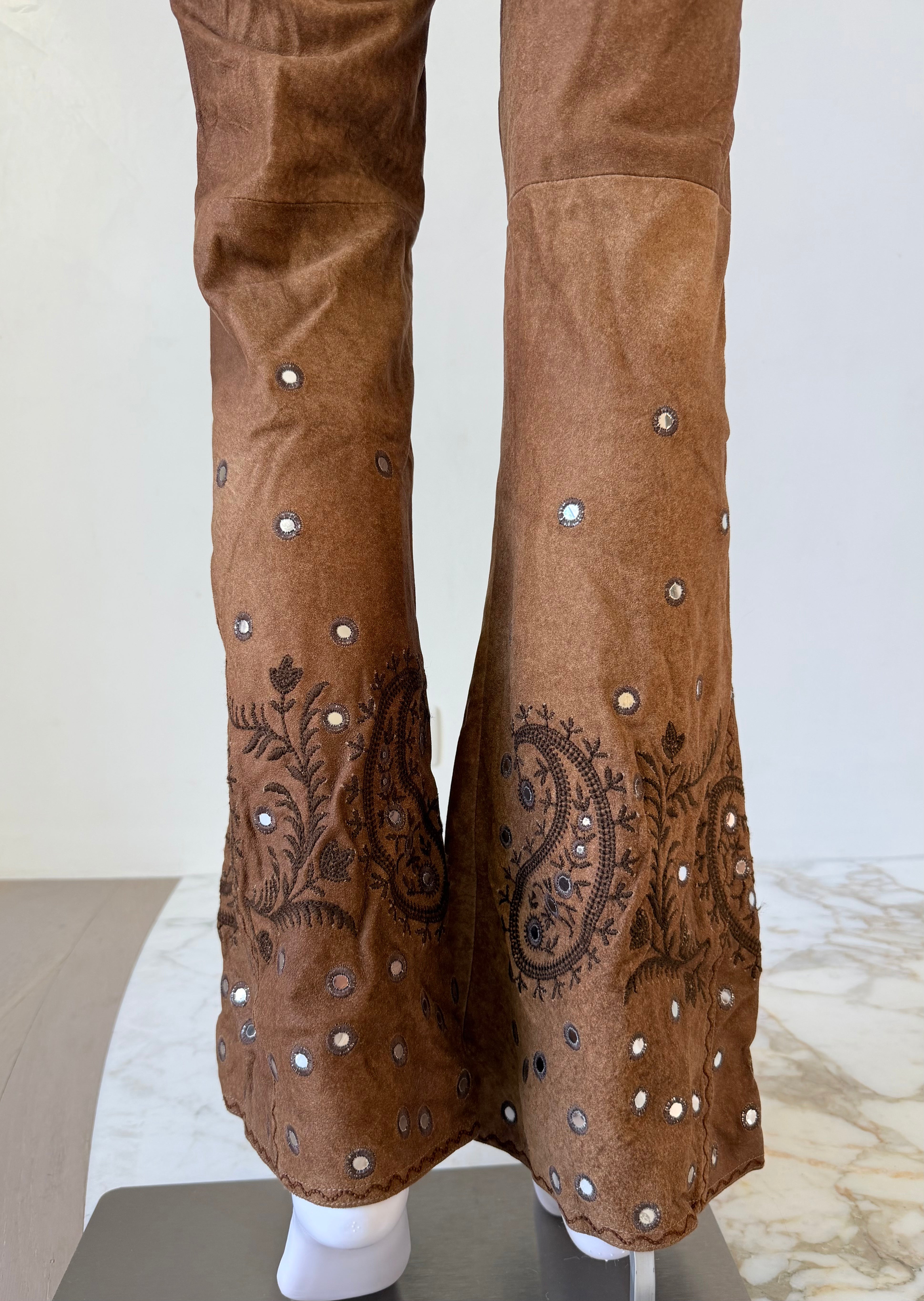 F/W 2002 Brown “Mirrored Medallion” Embellished Pants
