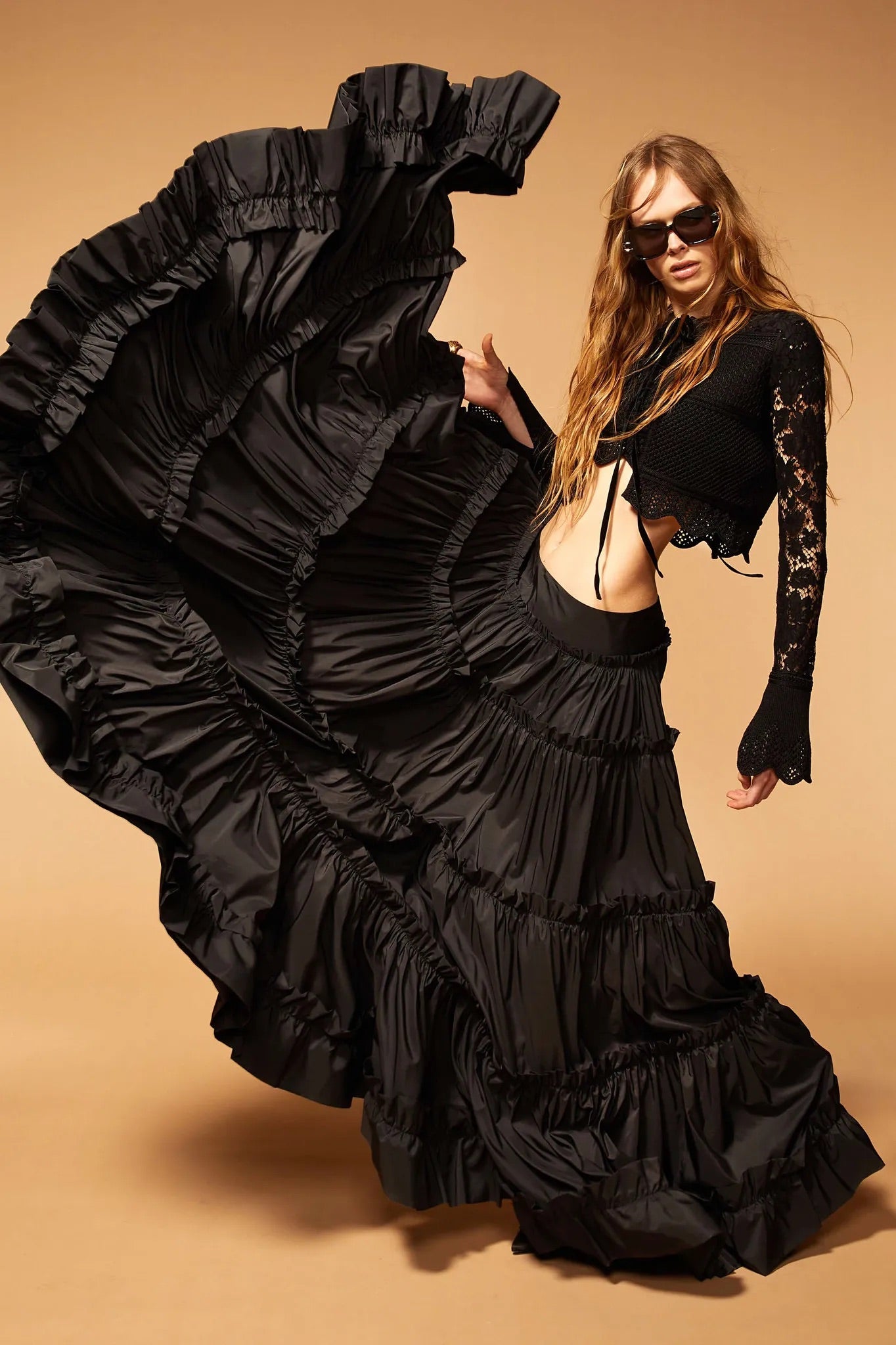 S/S 2005 Brown Tiered Ruffle Maxi Skirt