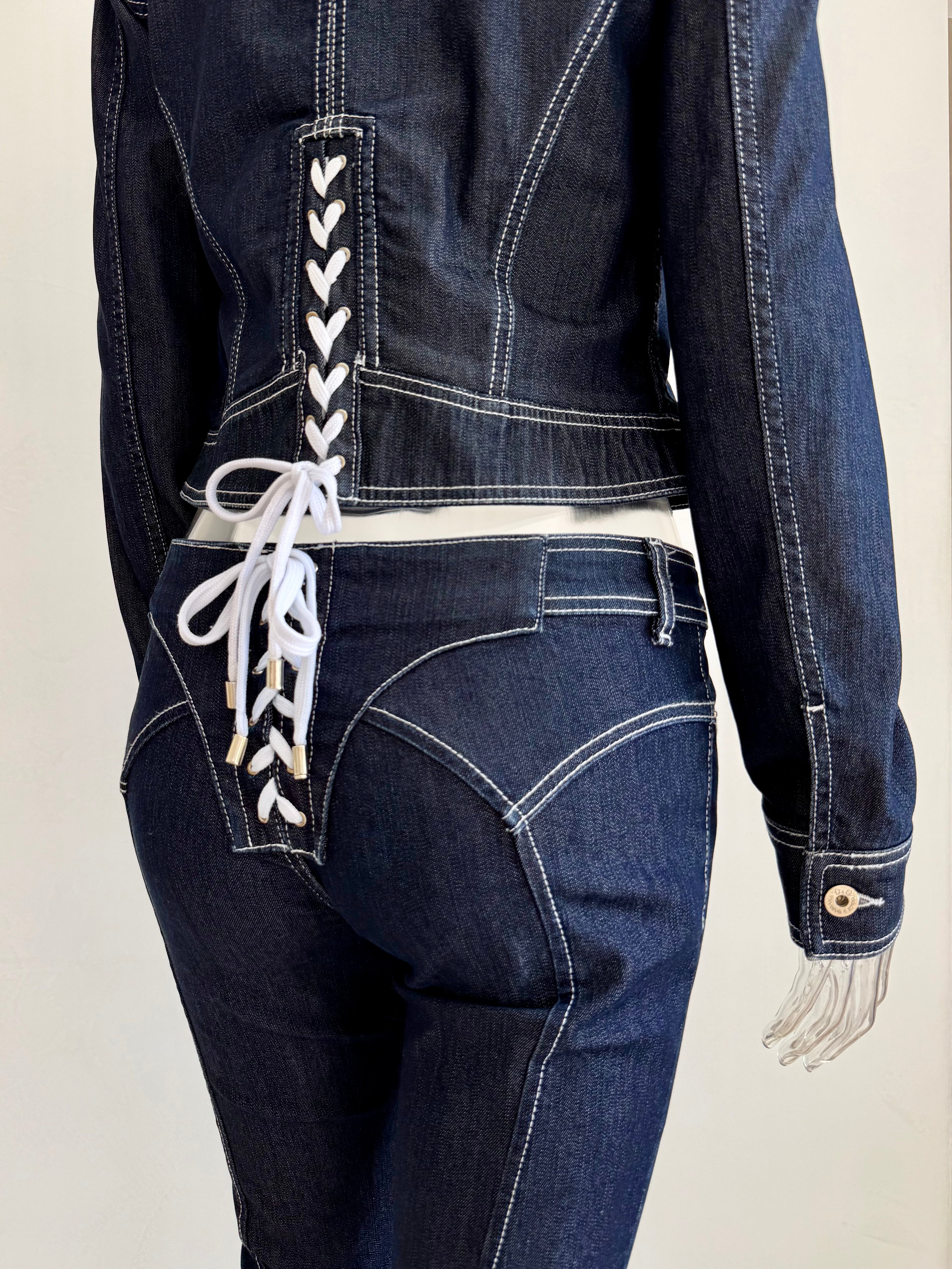 Dark Denim + White Lace Up Jacket