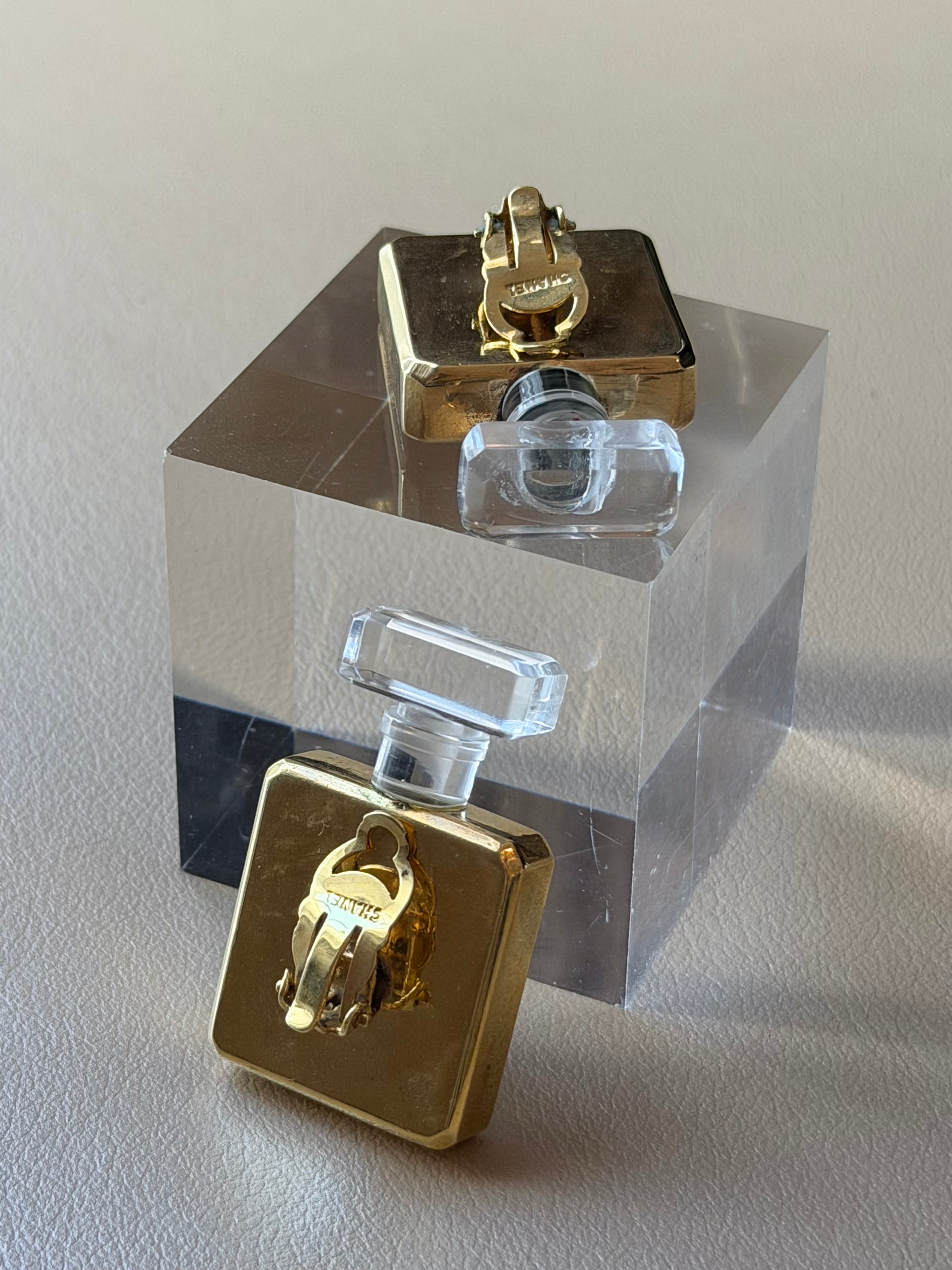 1992 Gold Toned “Coco” Perfume Bottle Clip On Earrings