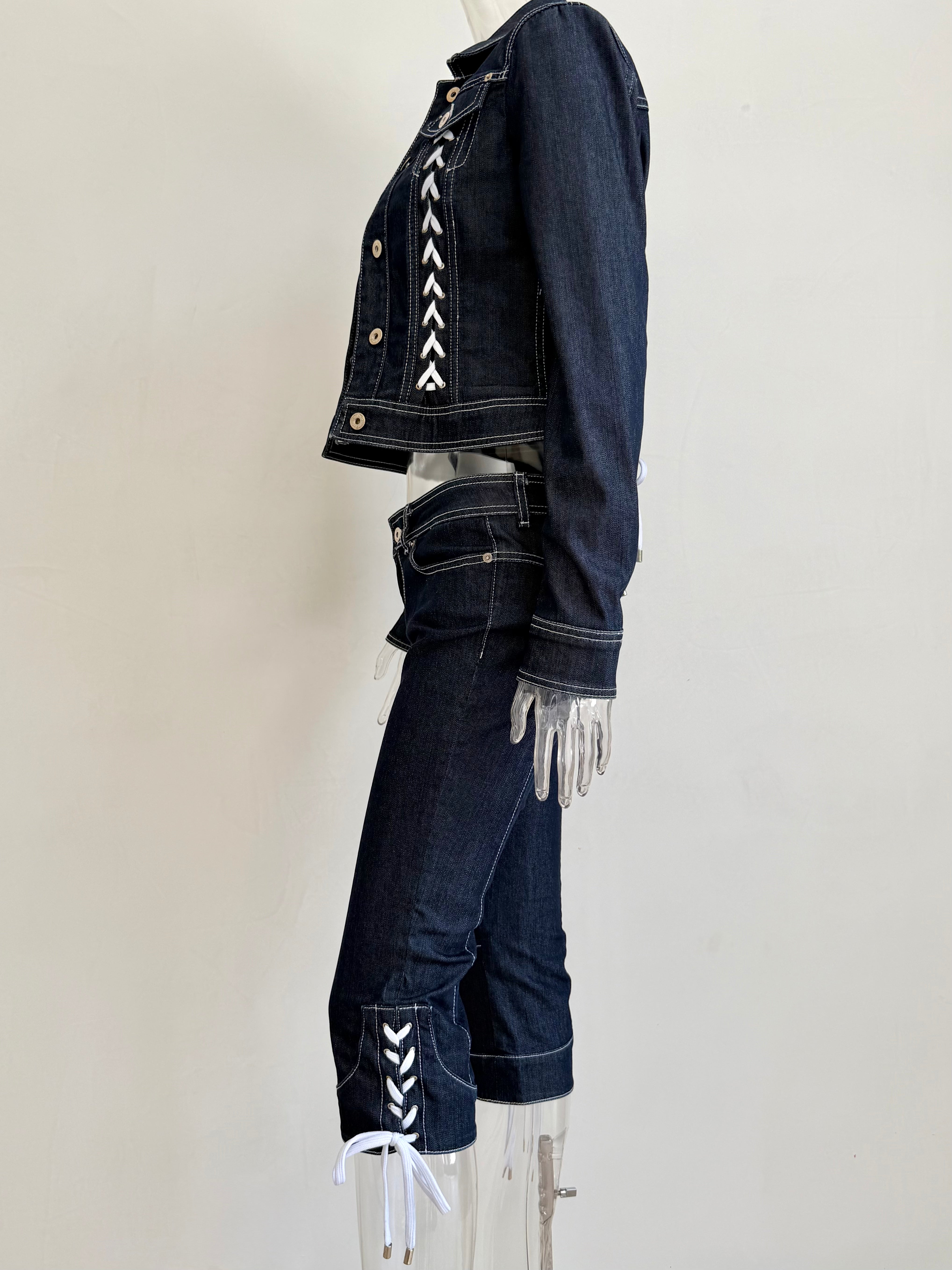 Dark Denim + White Lace Up Pants