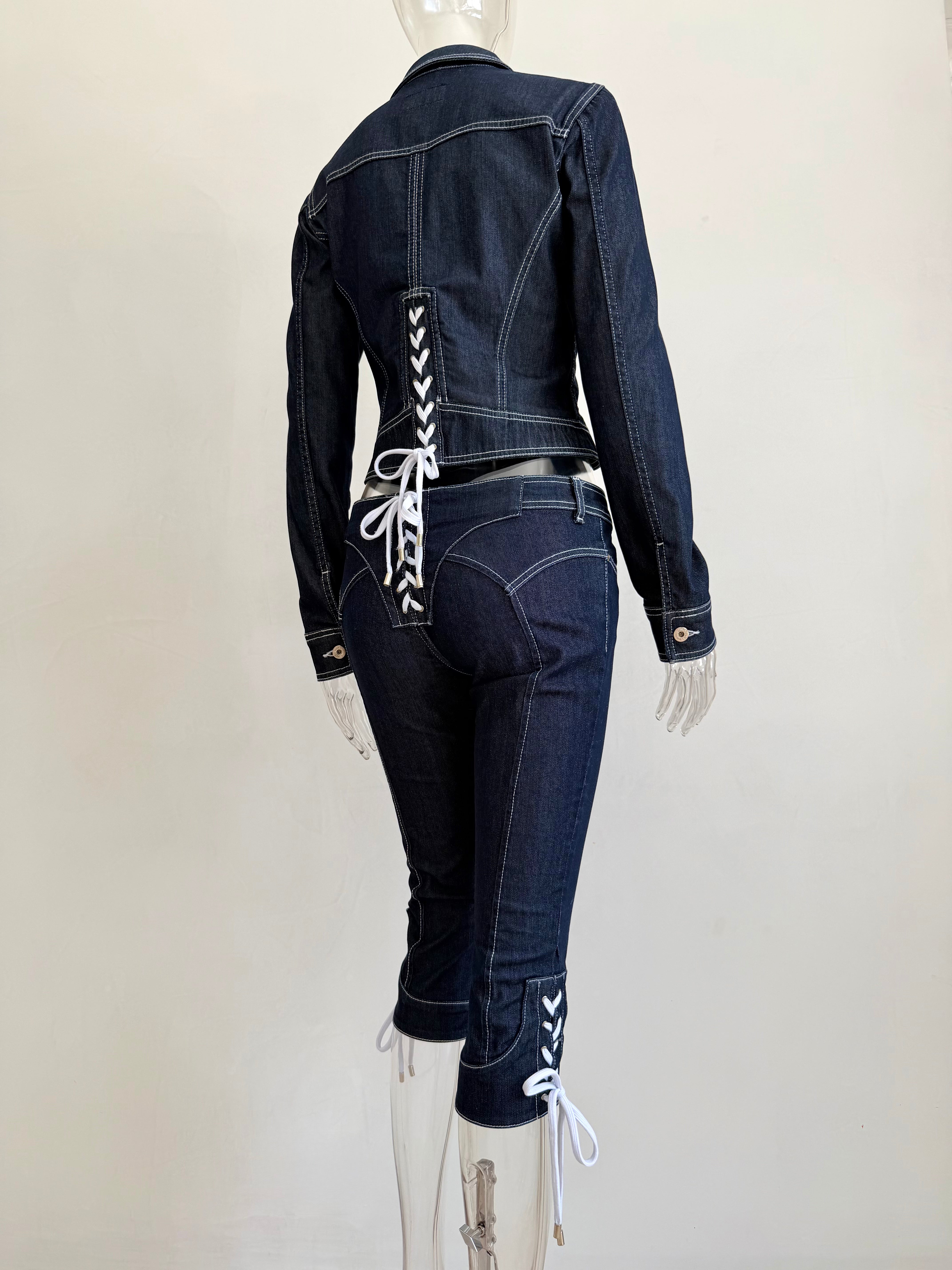 Dark Denim + White Lace Up Jacket