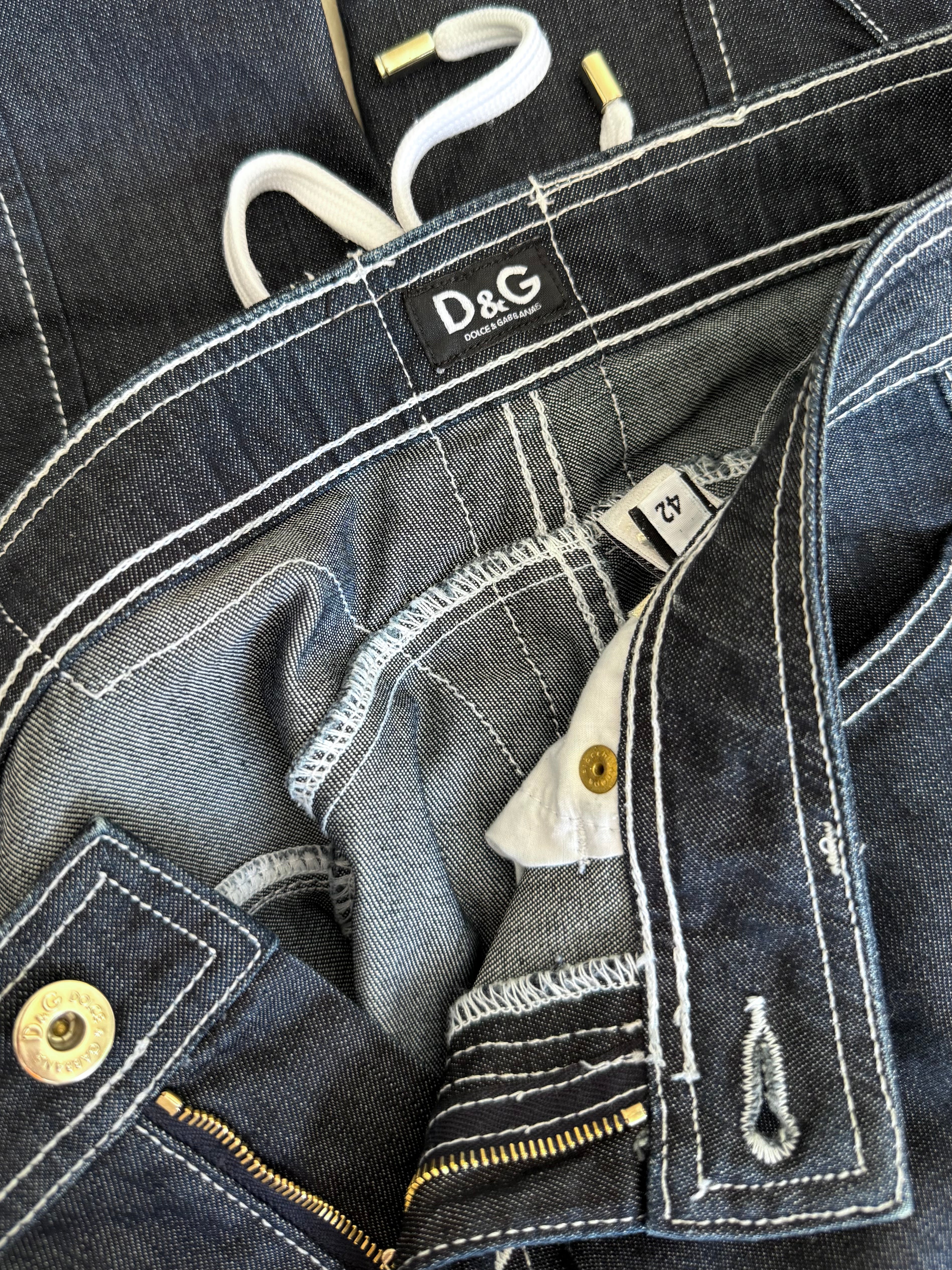 Dark Denim + White Lace Up Pants