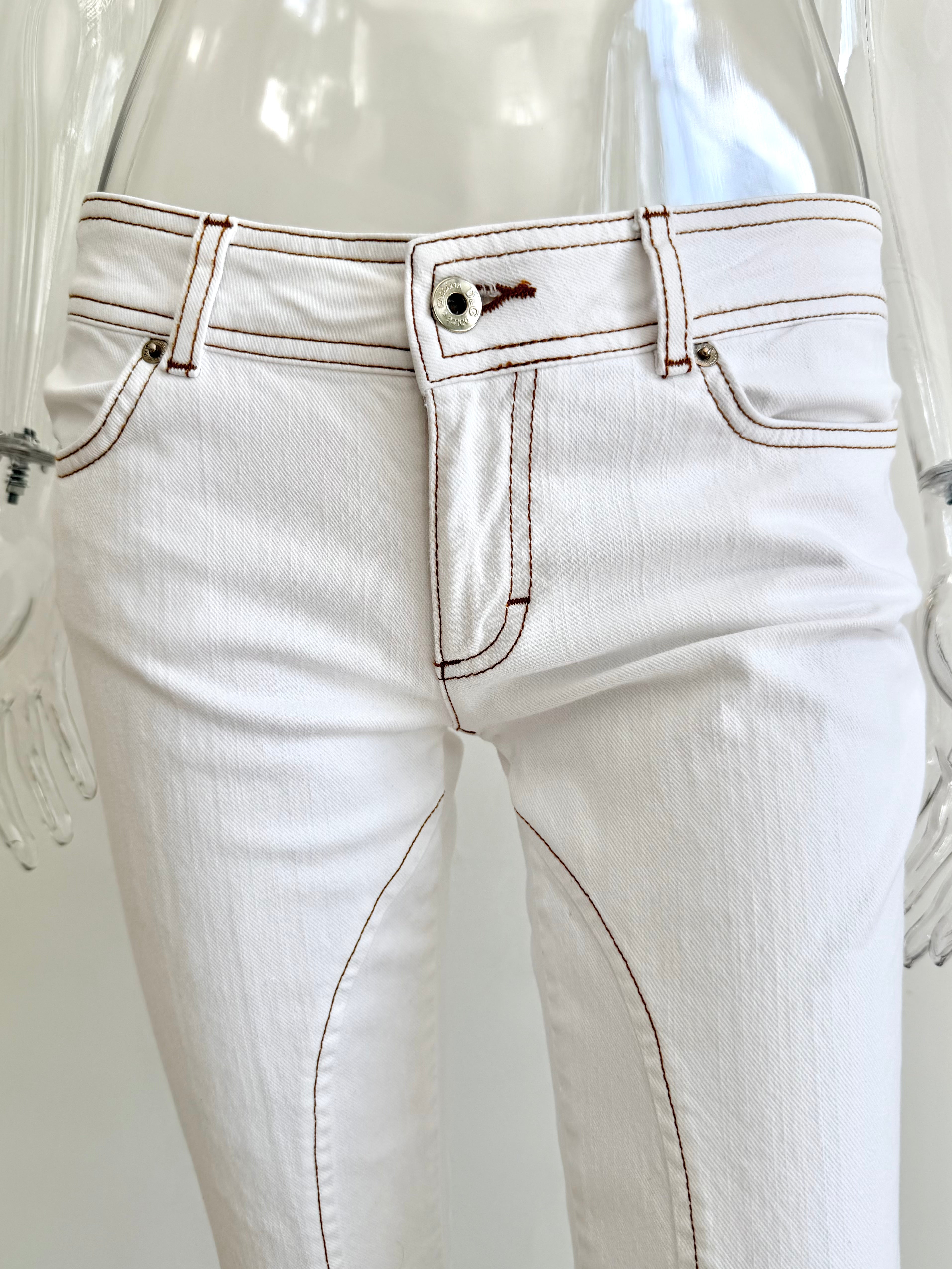 White Denim & Tan Lace Up Pants