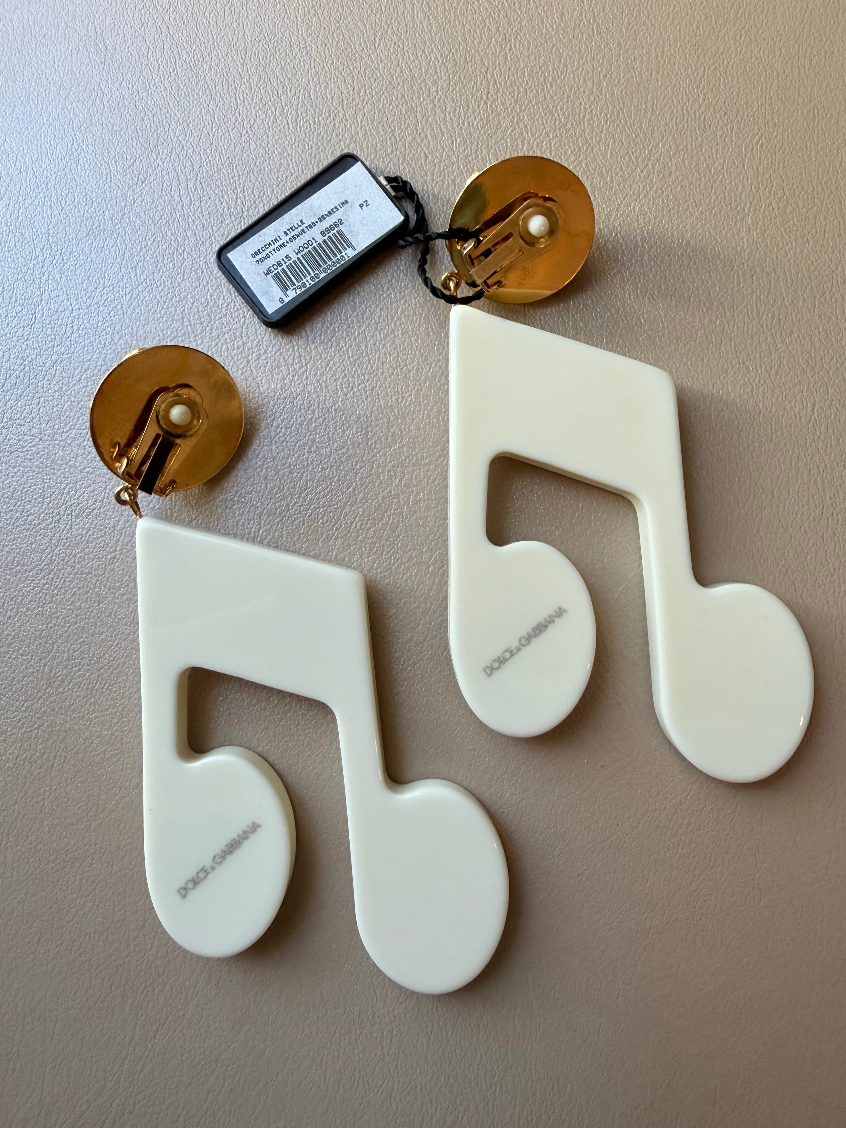 White “Crystal Music Note” Statement Drop Earrings