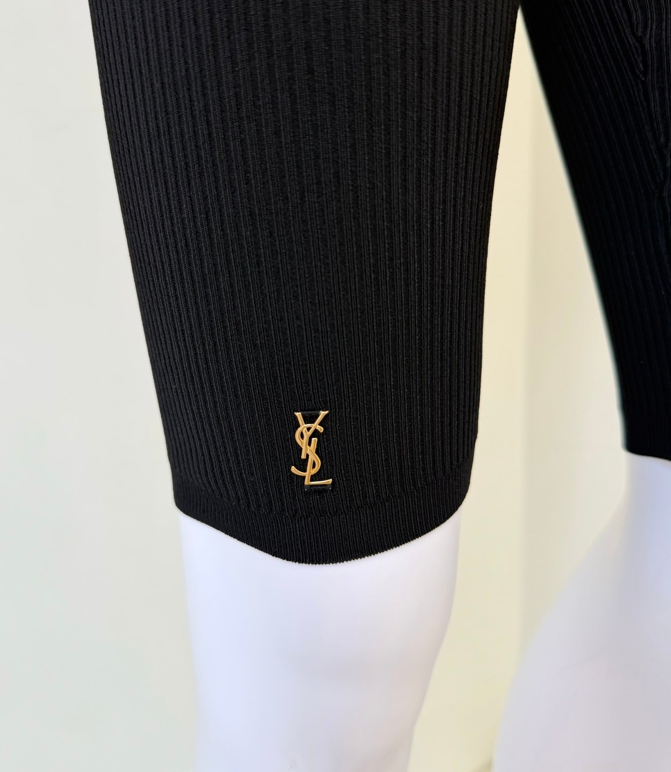 S/S 2021 Black Ribbed Knit Feather-Cuff Romper