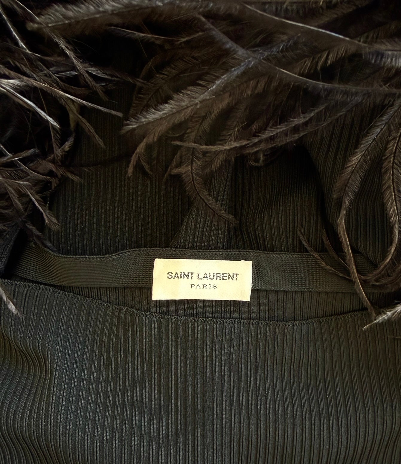 S/S 2021 Black Ribbed Knit Feather-Cuff Romper
