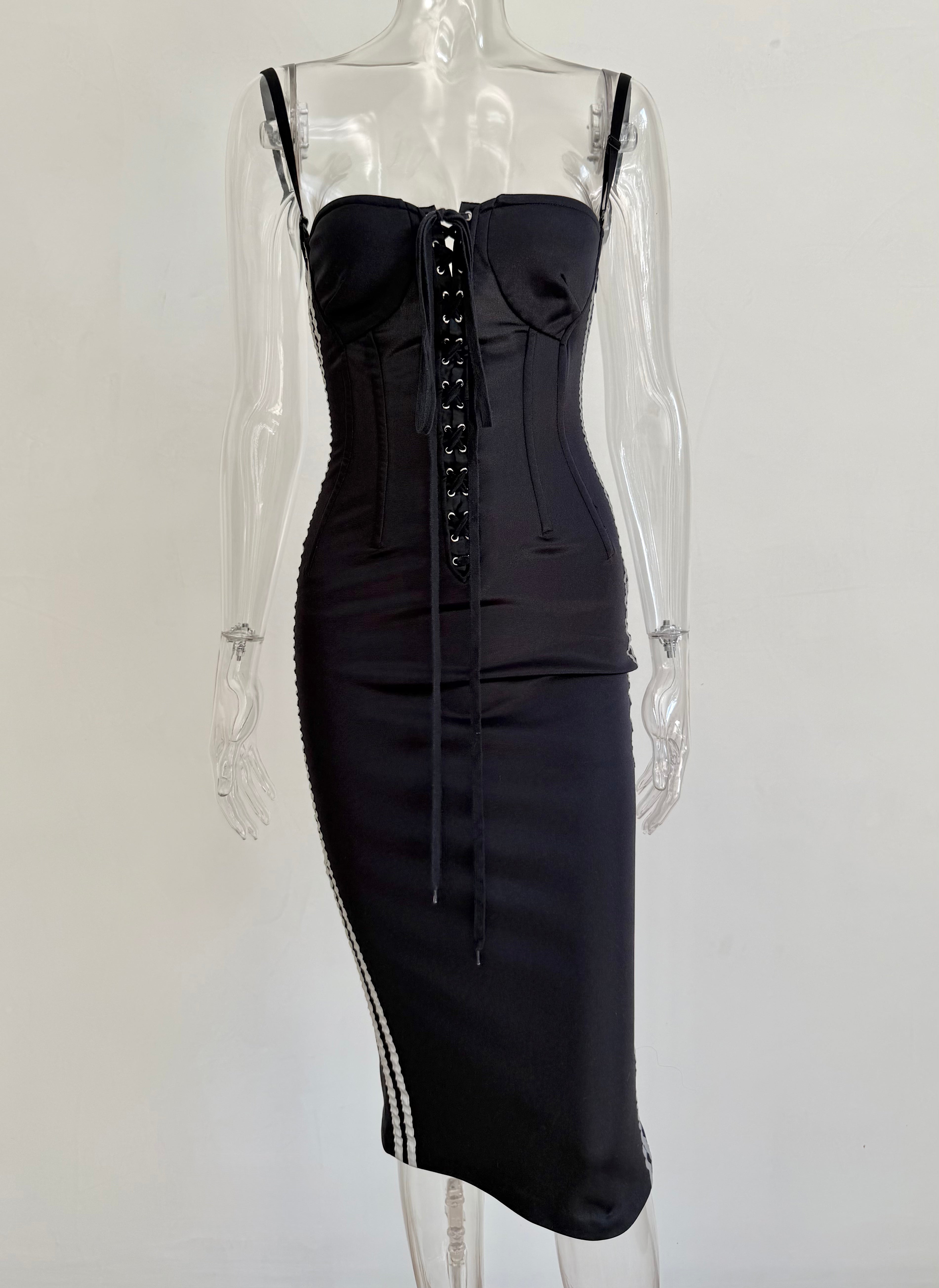 Black "D&G Radio" Corset Lace Up Dress