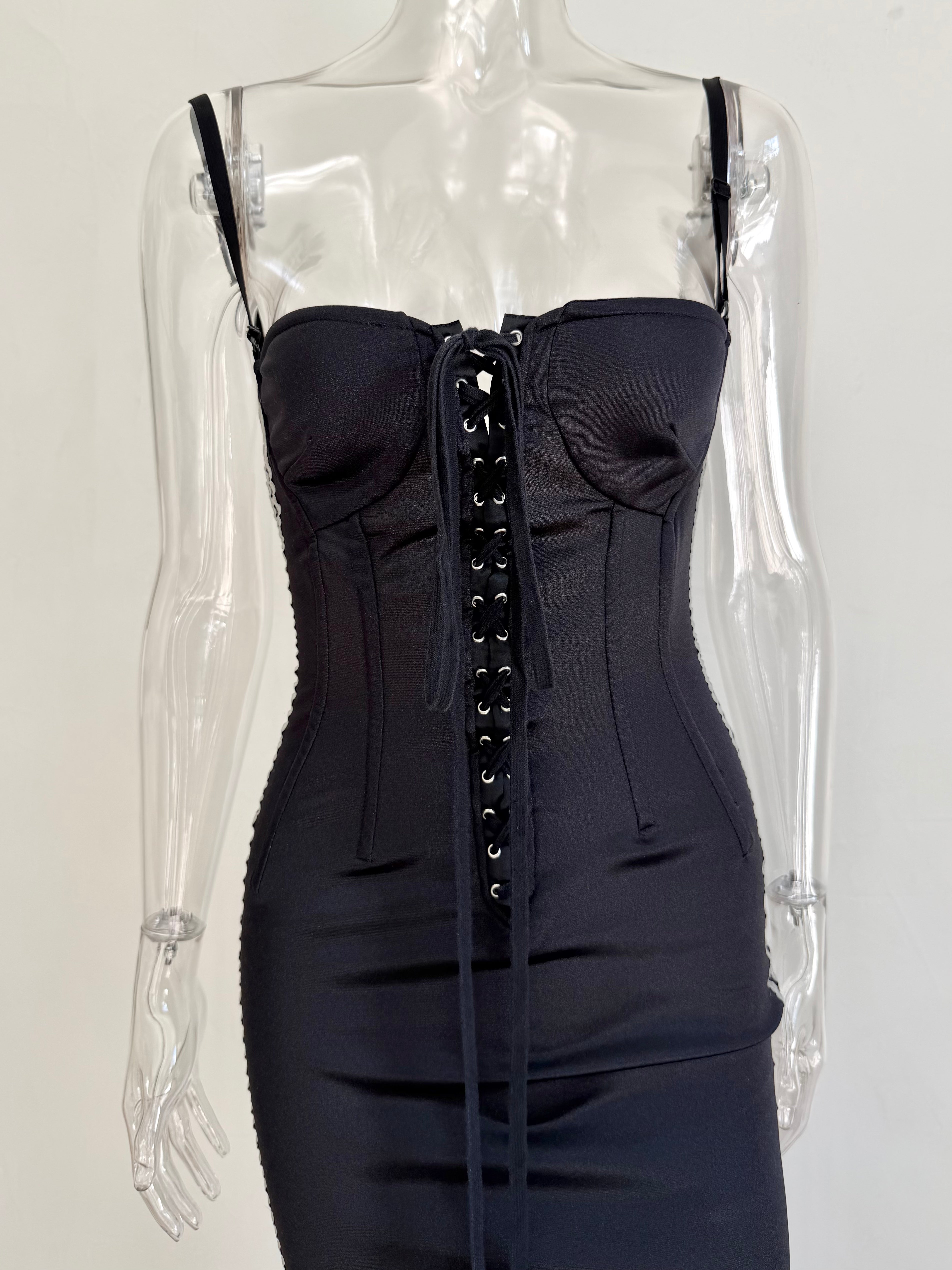 Black "D&G Radio" Corset Lace Up Dress