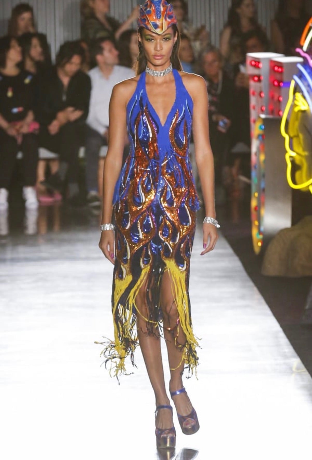 Multicolor Sequin & Fringe Halter Top