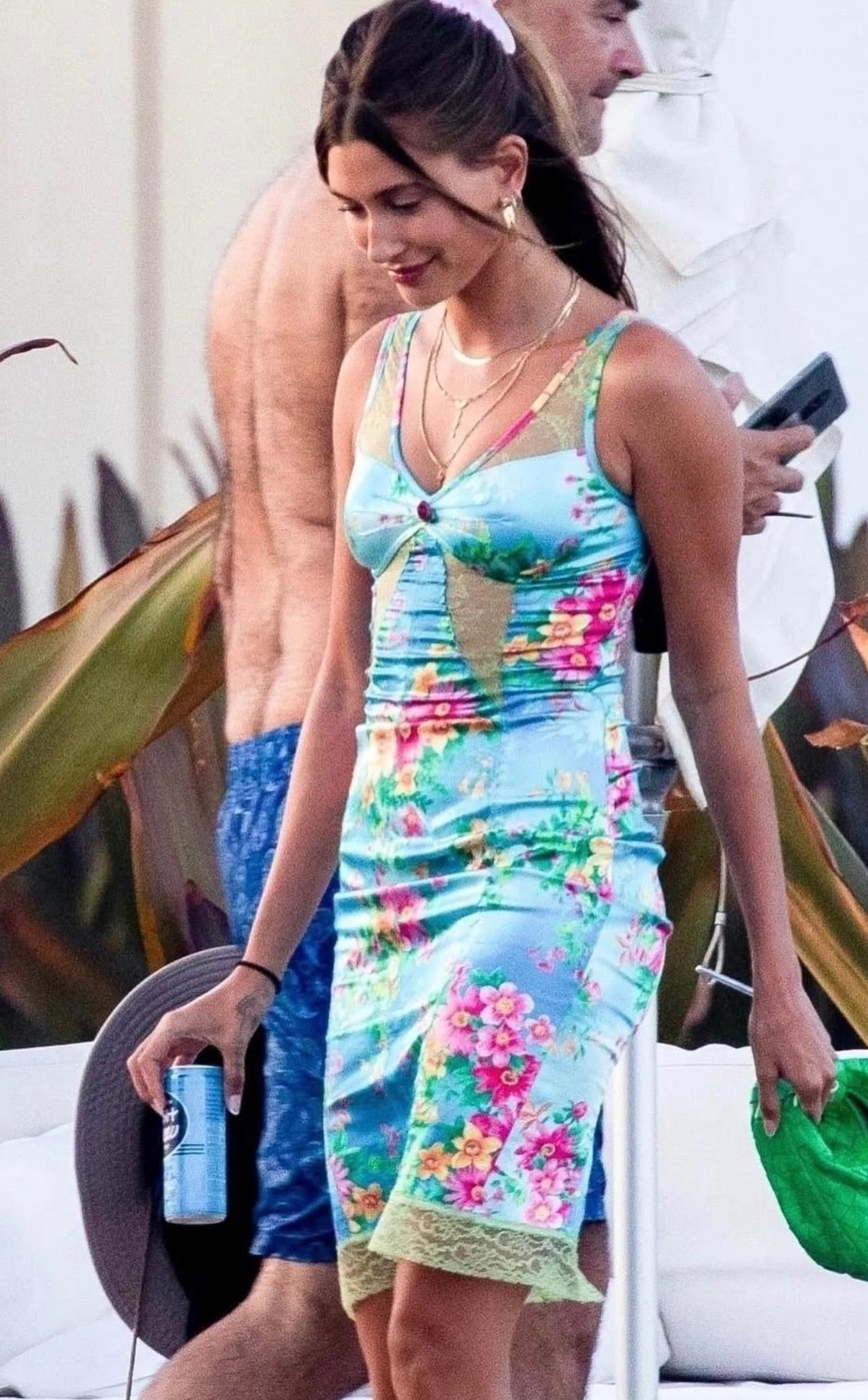 S/S 2005 Turquoise Floral Silk & Lace Dress