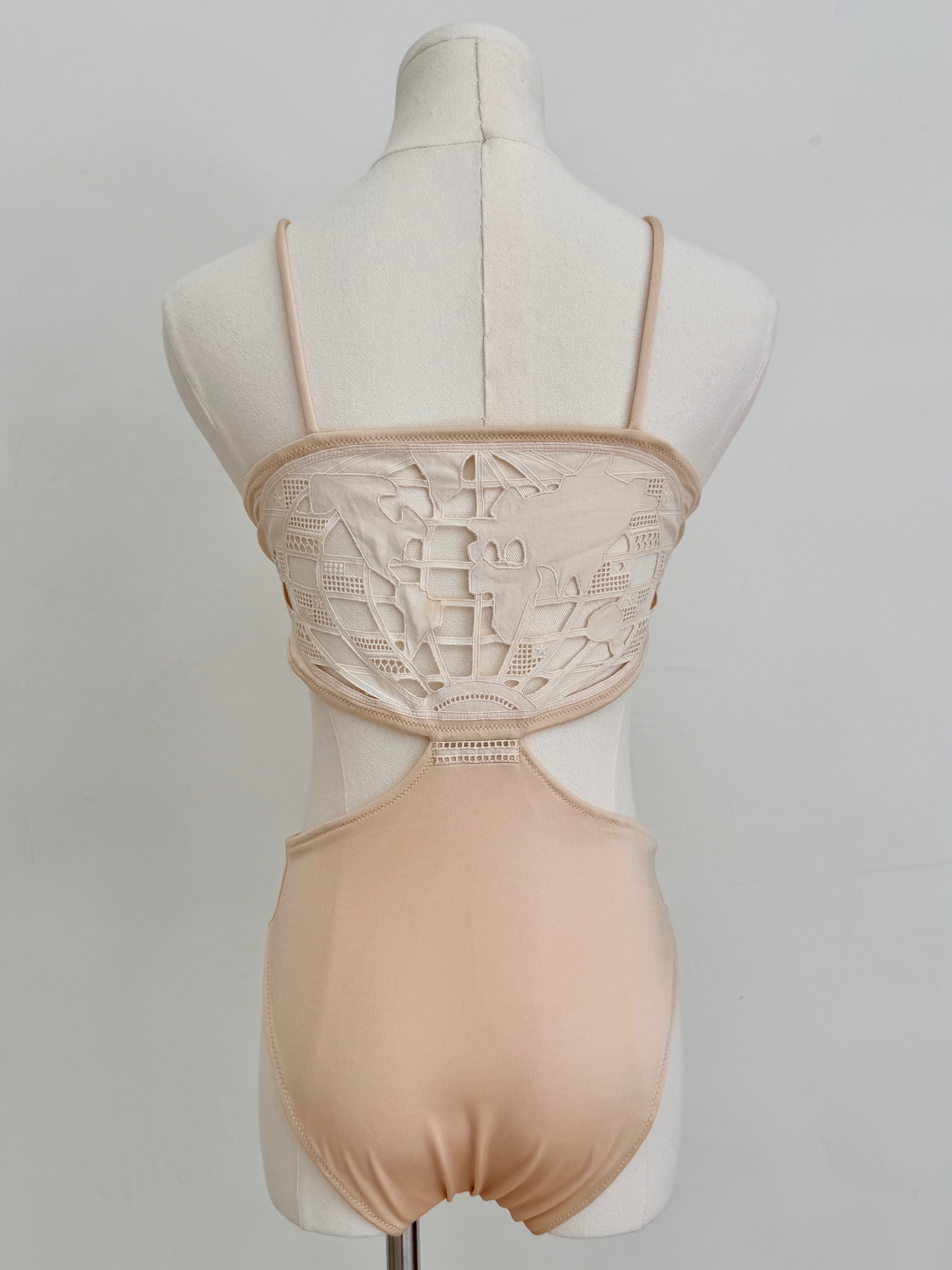 World Map Tan Cutwork One-Piece Swimsuit