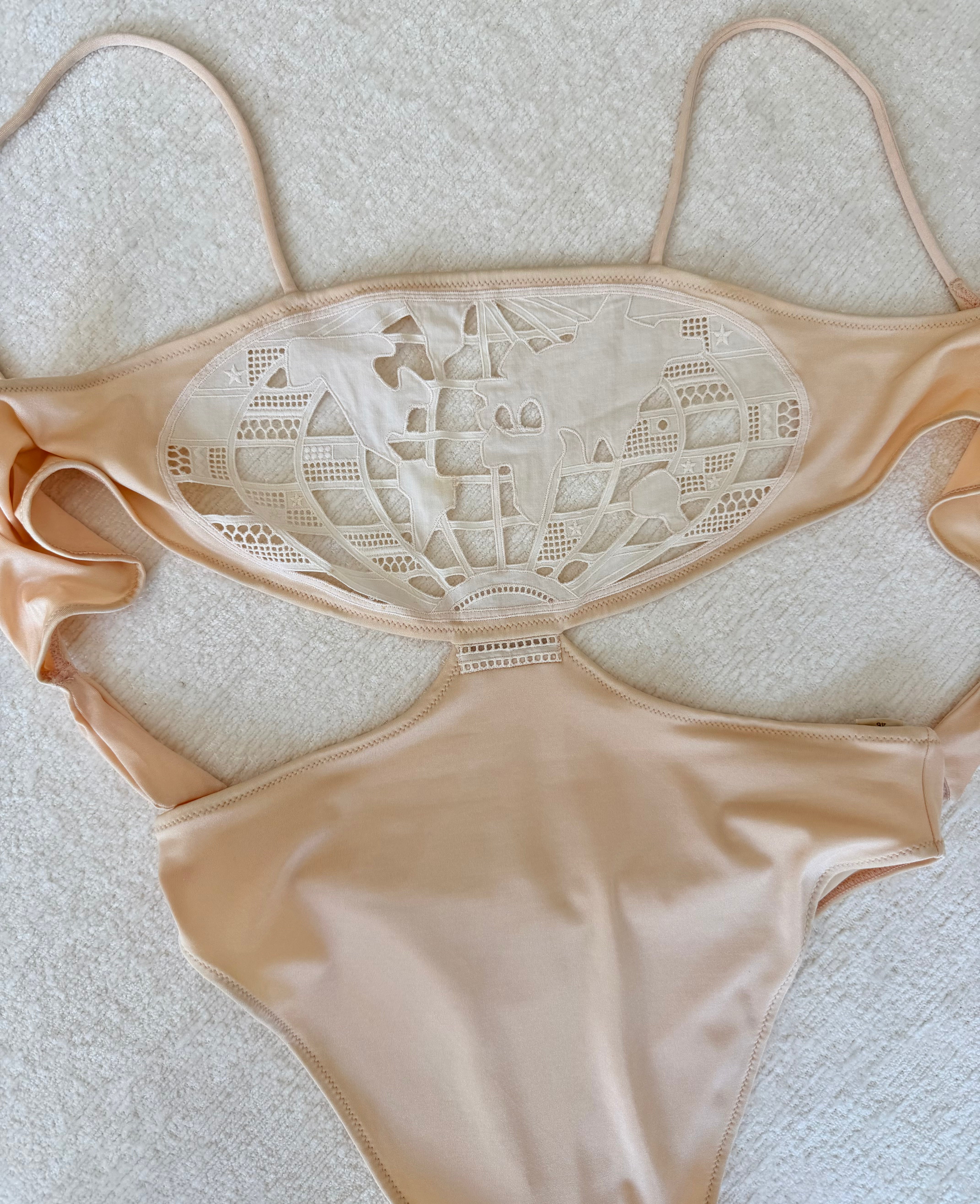 World Map Tan Cutwork One-Piece Swimsuit