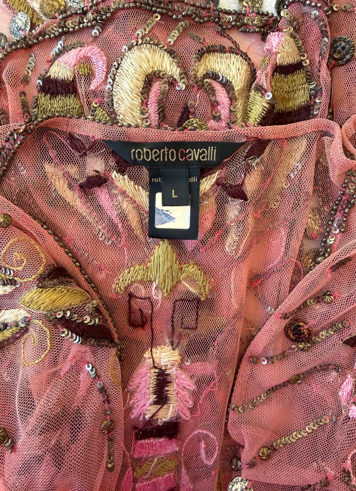 S/S 2005 Pink Sheer “Embellished Garden” Beaded Silk Top