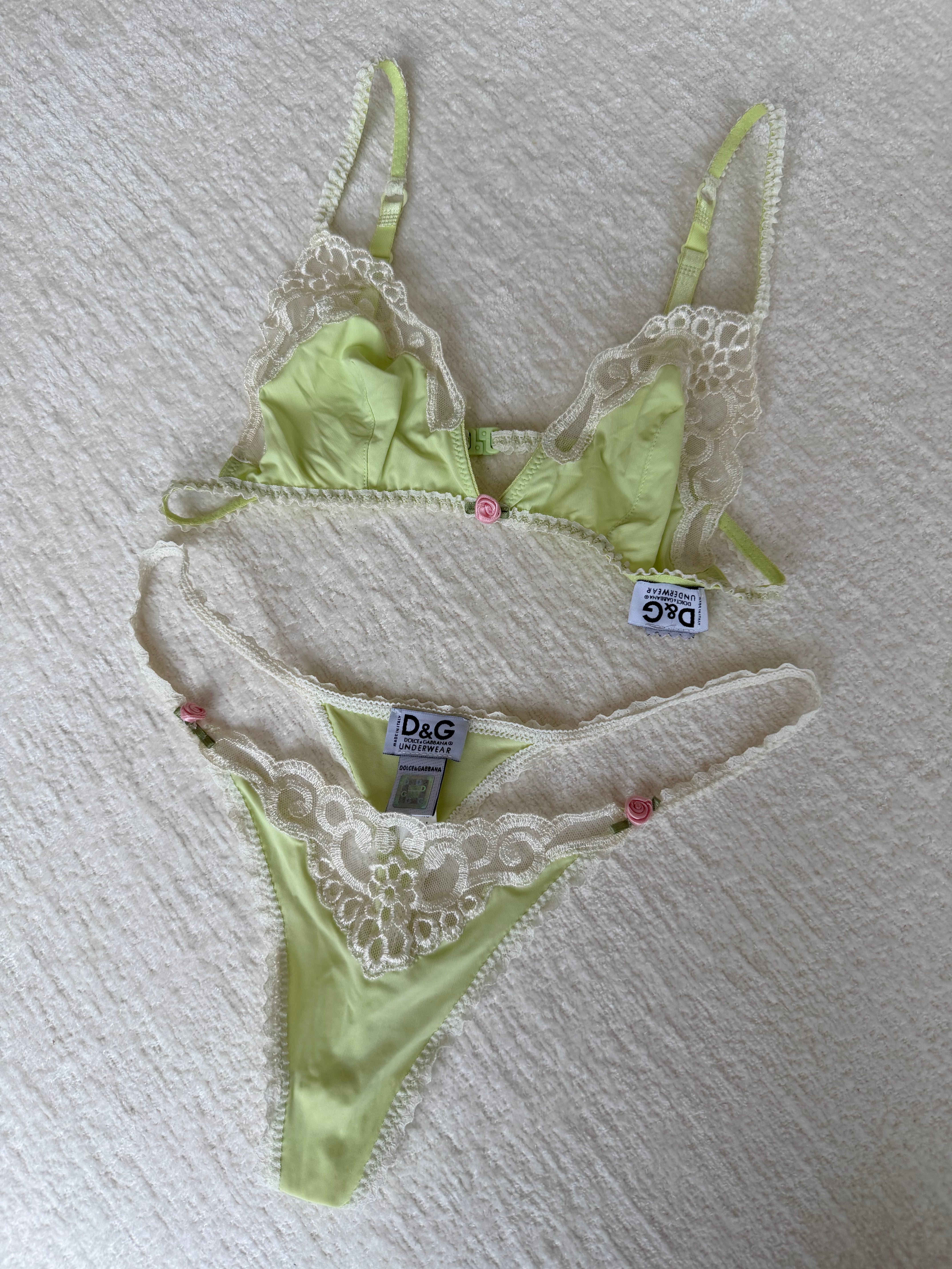 Pistachio Lace Bralette & Thong Set