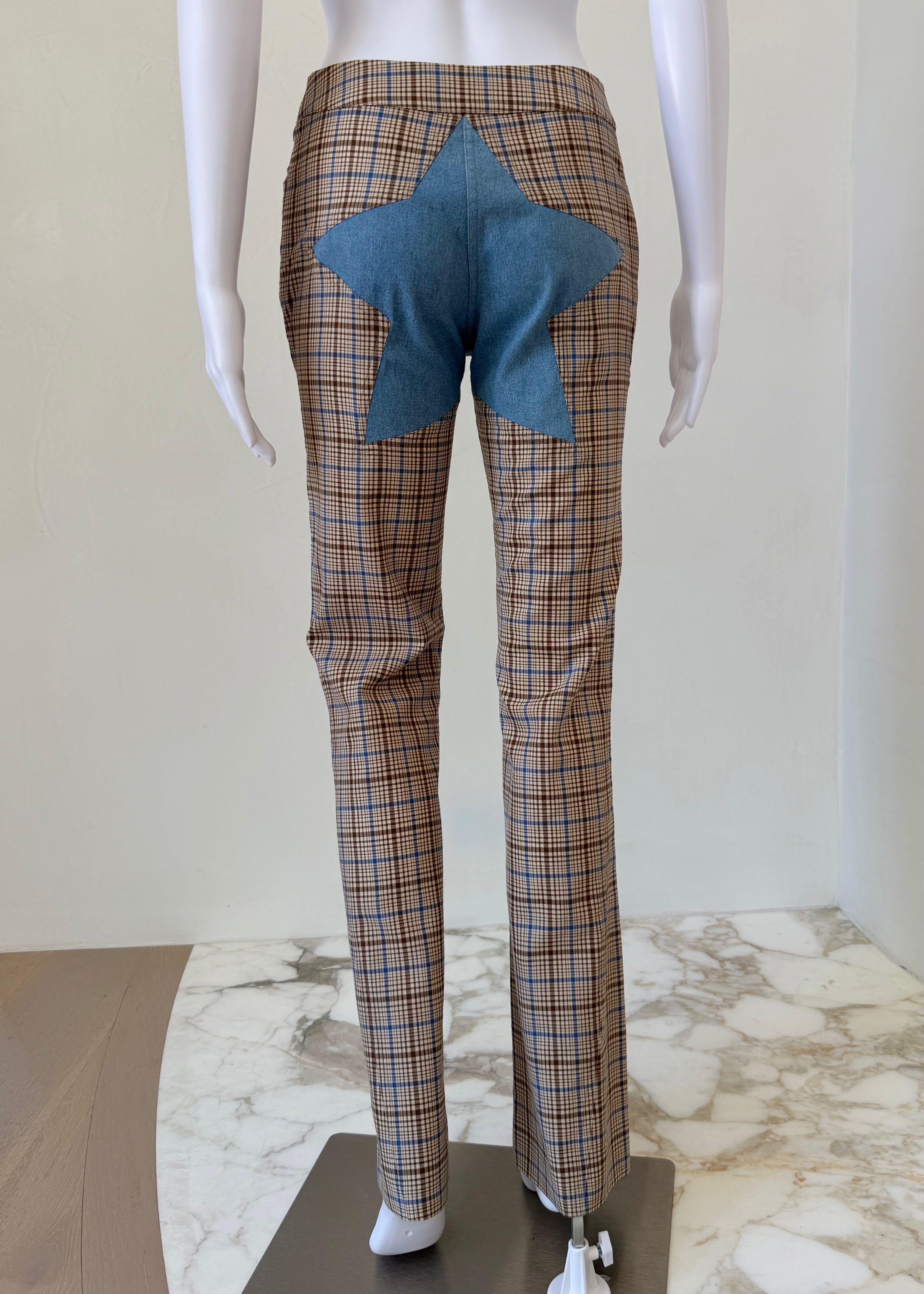 F/W 2001 Plaid Wool Trousers with Oversized Denim Star Patch