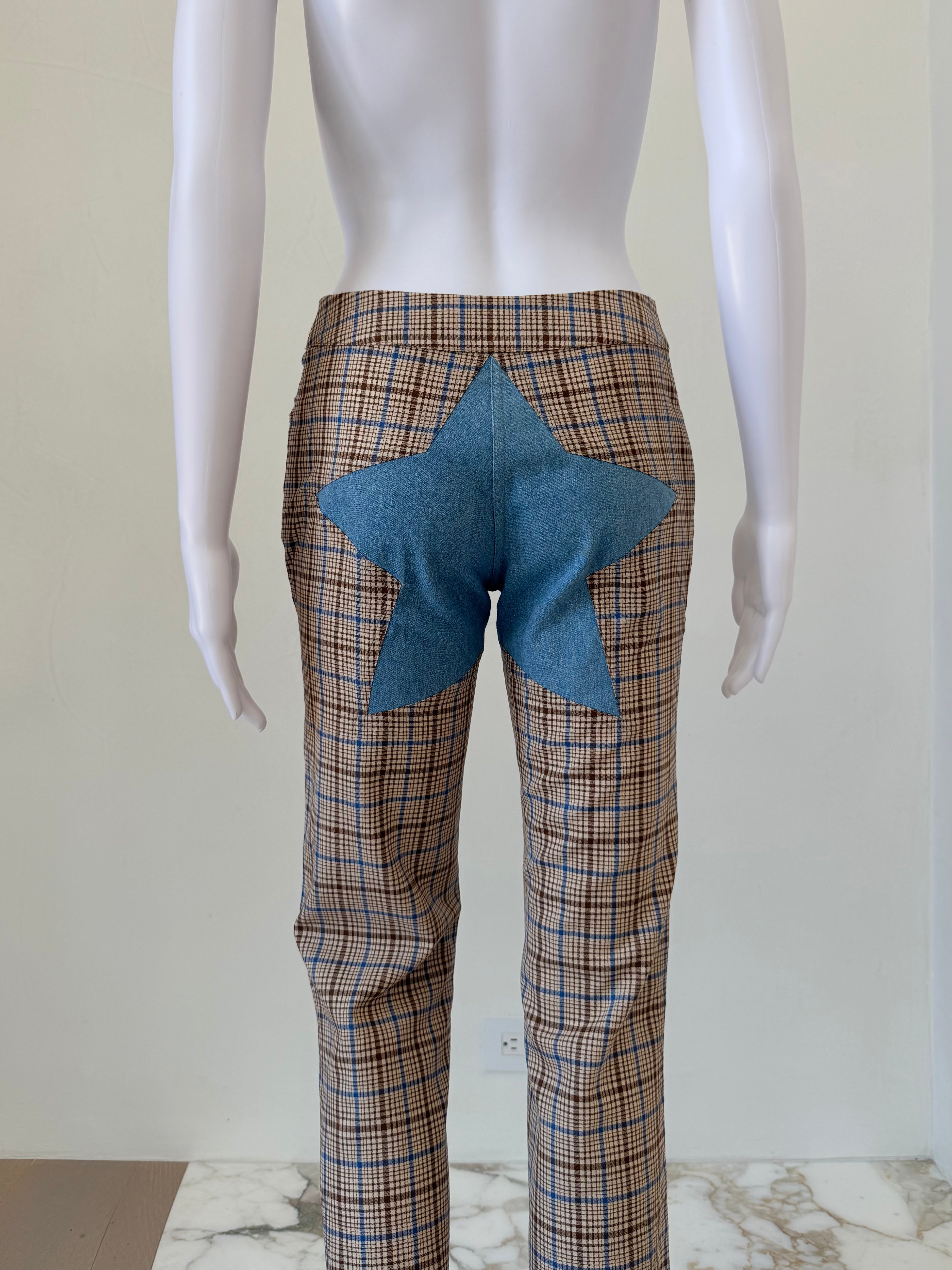F/W 2001 Plaid Wool Trousers with Oversized Denim Star Patch