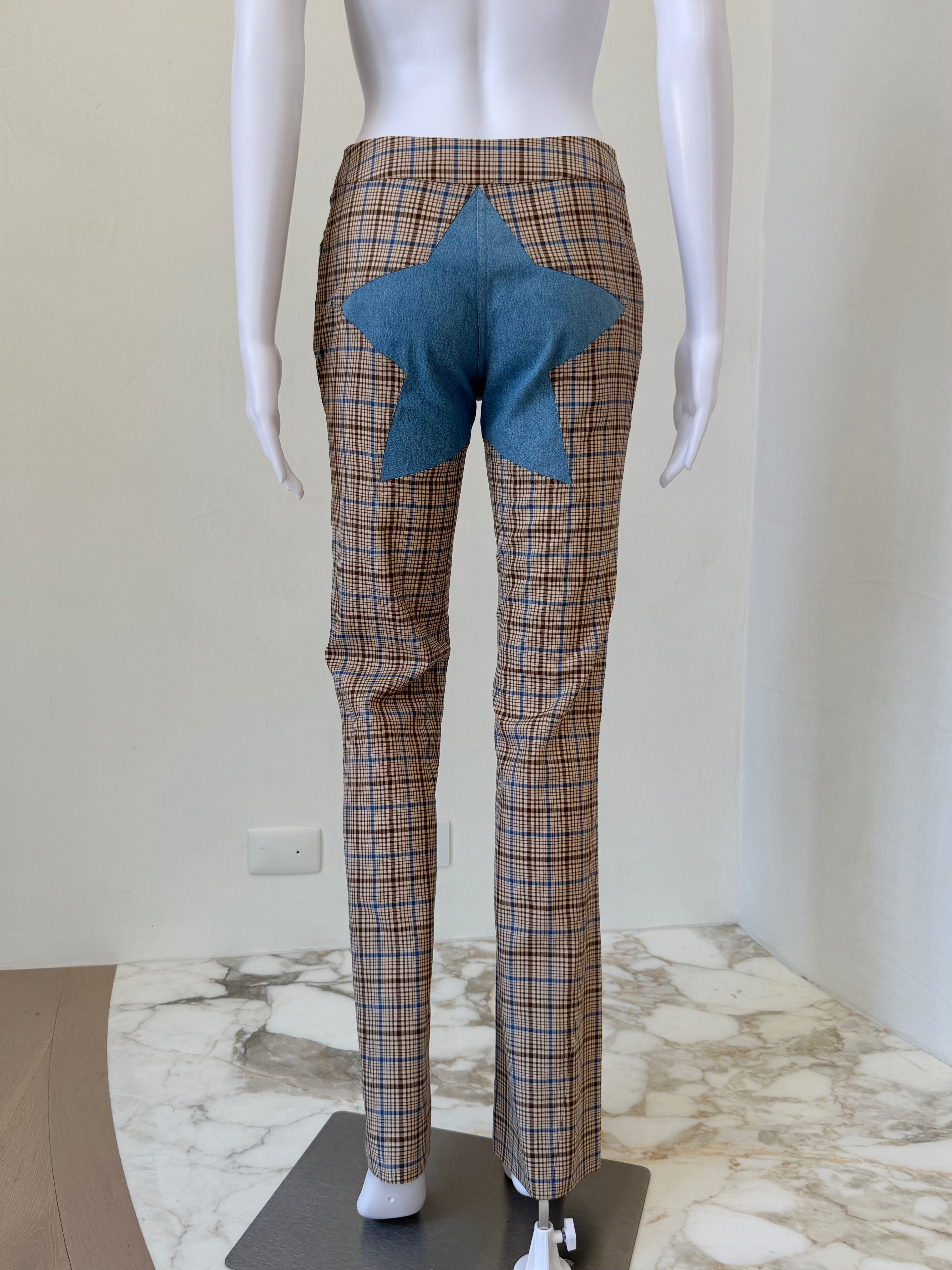 F/W 2001 Plaid Wool Trousers with Oversized Denim Star Patch