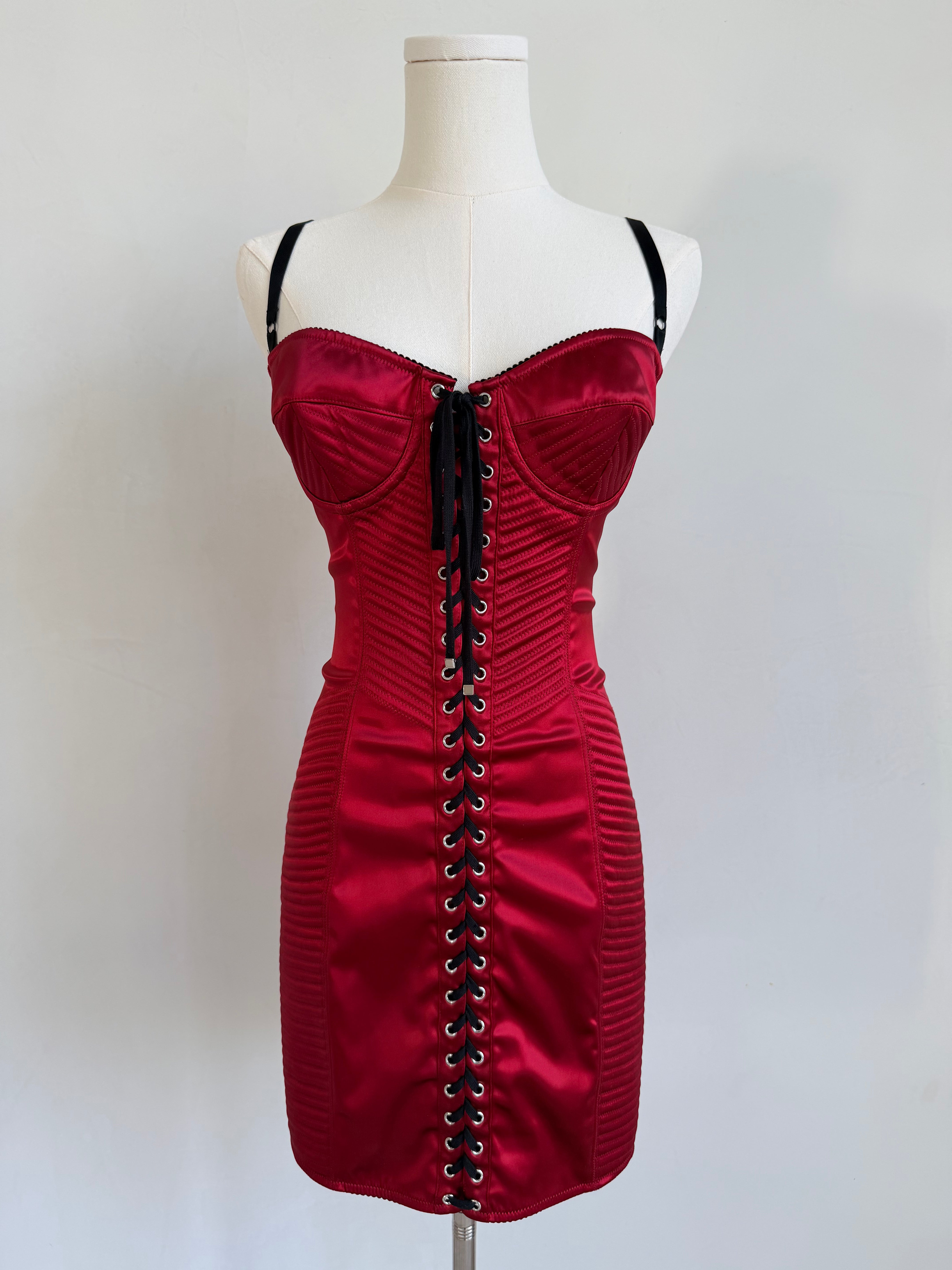 Satin Lace-Up Mini Dress