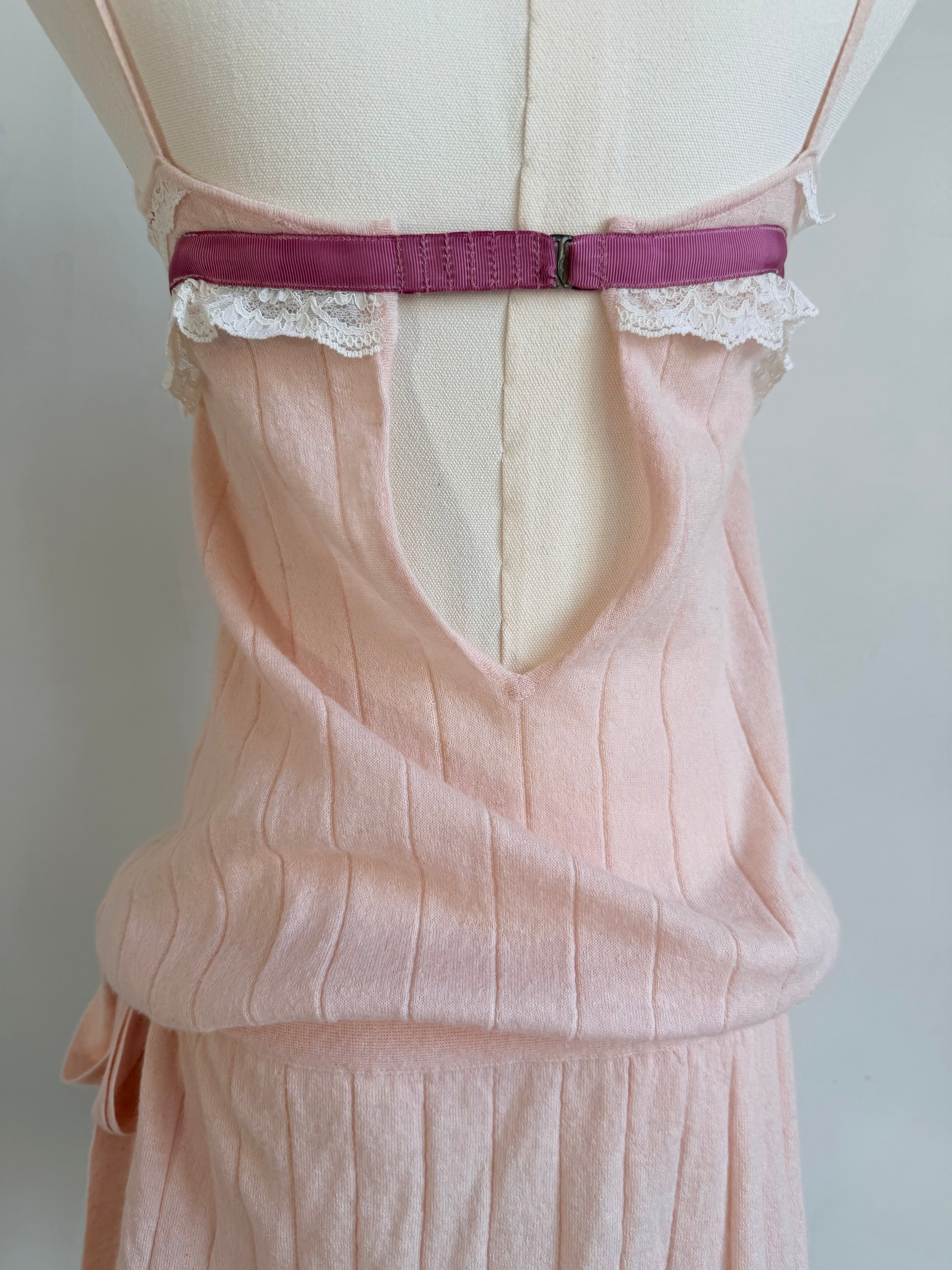 Light Pink Baby Alpaca Knit Mini Dress with Lace Accents